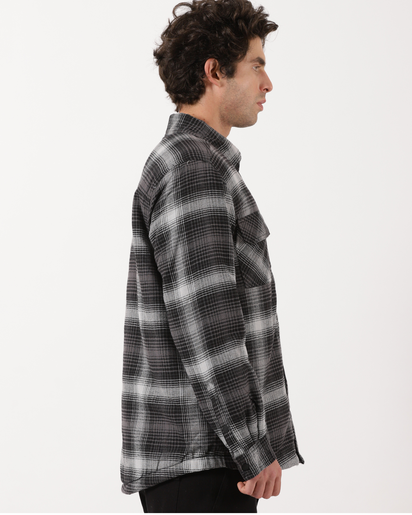 Grey & Black Men's Fleece - Lined Checked Shacket