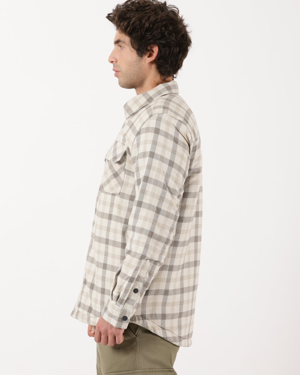 Cream & Beige Men's Fleeece - Lined Checked Shacket