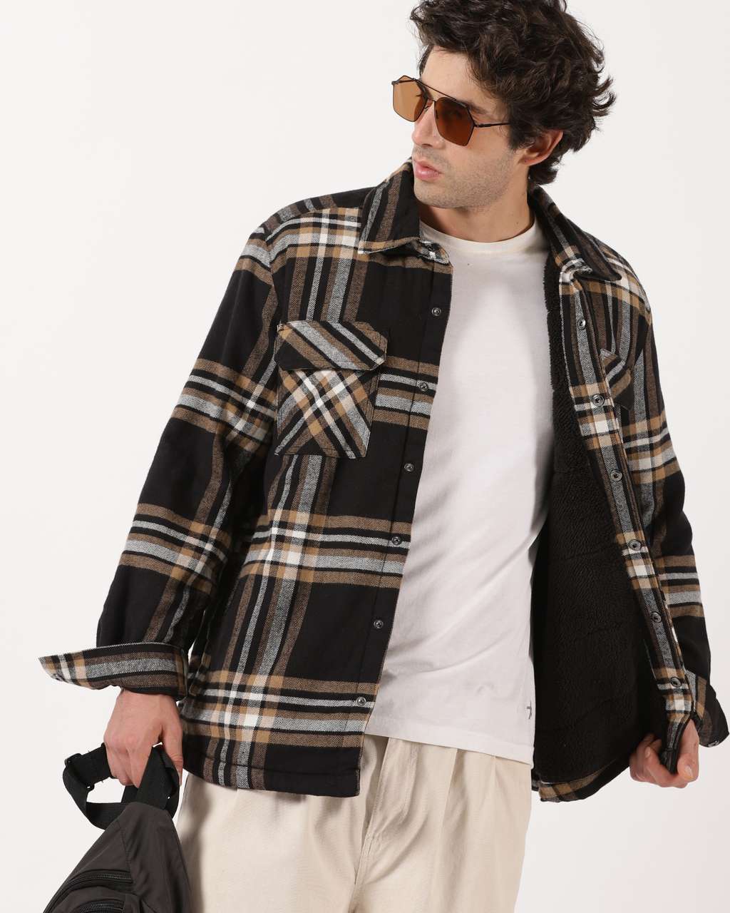 Bronze & Black Men's Fleeece - Lined Checked Shacket