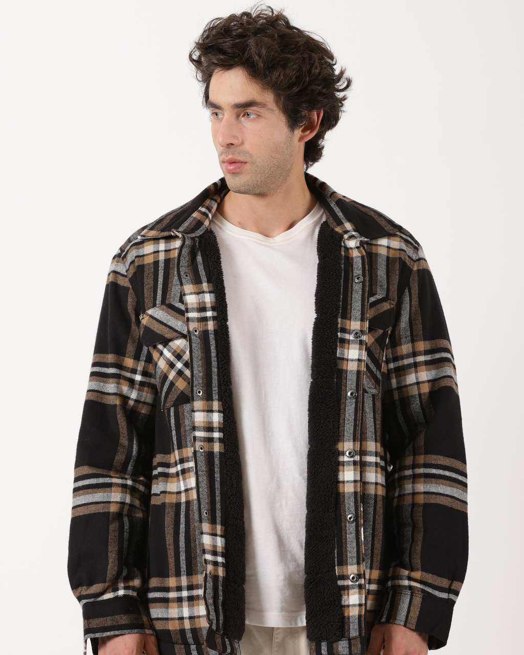 Bronze & Black Men's Fleeece - Lined Checked Shacket