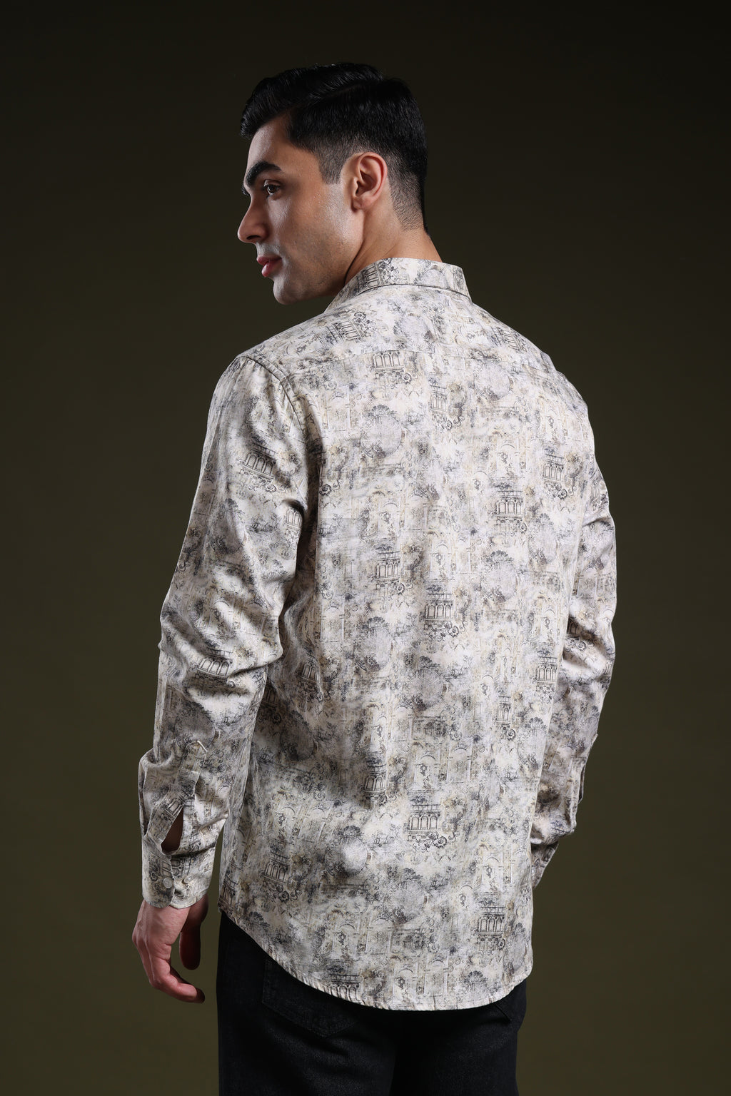 Ivory Yellow Royale Men's Satin Digital Printed Shirt l Full Sleeve l Slim Fit