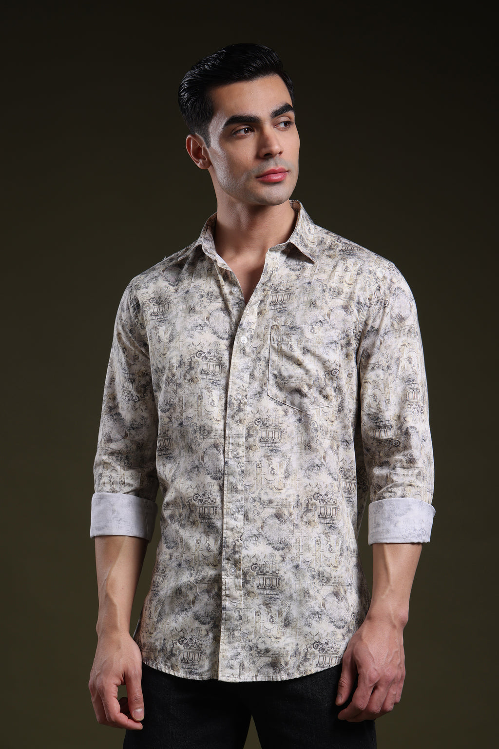 Ivory Yellow Royale Men's Satin Digital Printed Shirt l Full Sleeve l Slim Fit