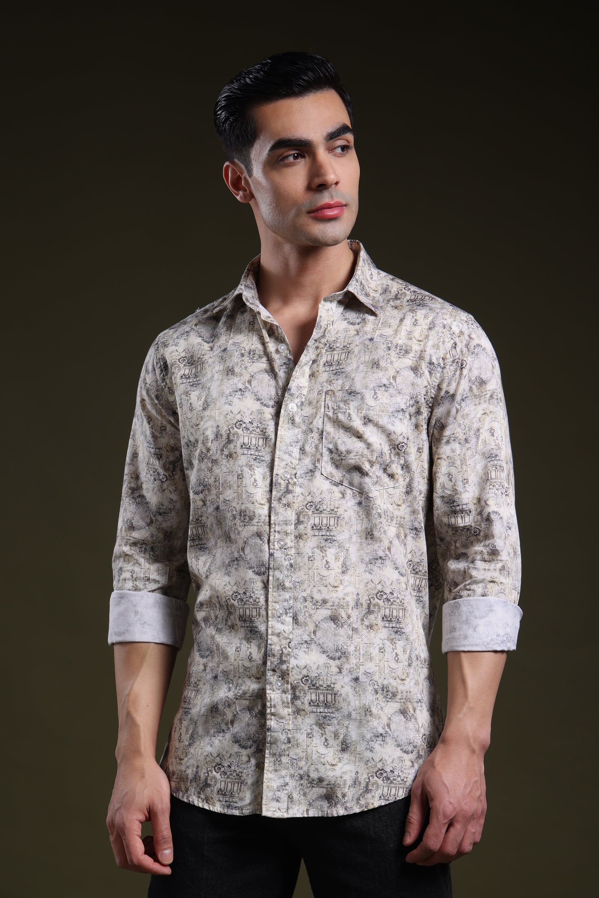 Ivory Yellow Royale Men's Satin Digital Printed Shirt l Full Sleeve l Slim Fit