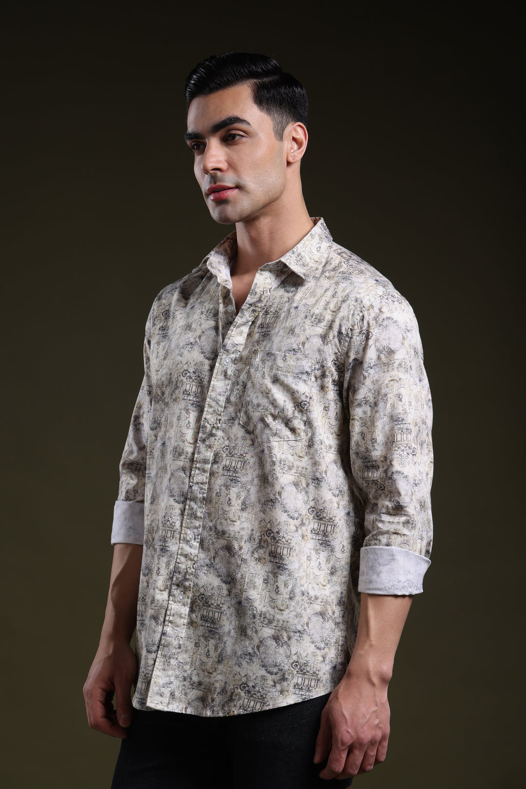 Ivory Yellow Royale Men's Satin Digital Printed Shirt l Full Sleeve l Slim Fit