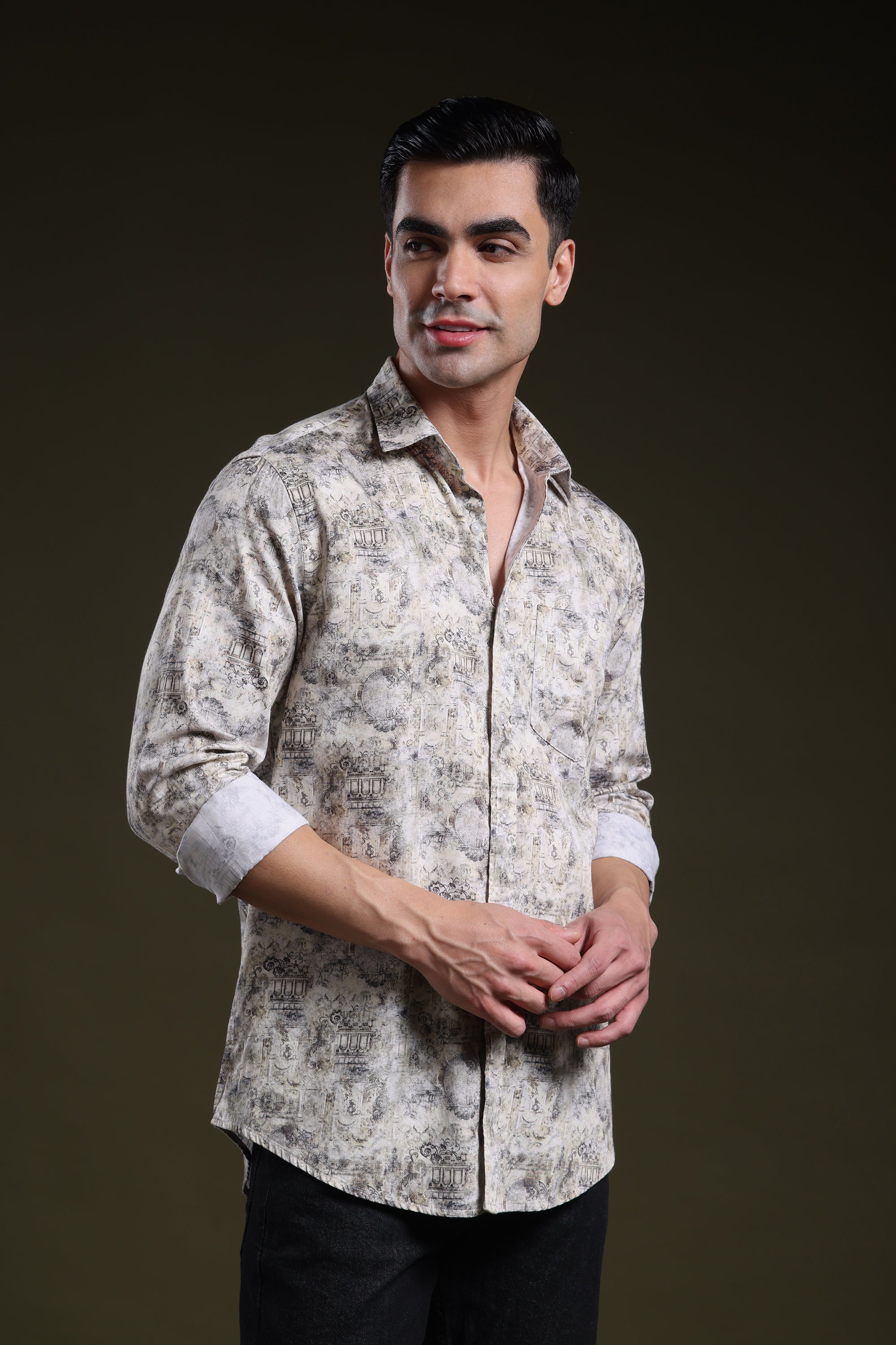 Ivory Yellow Royale Men's Satin Digital Printed Shirt l Full Sleeve l Slim Fit