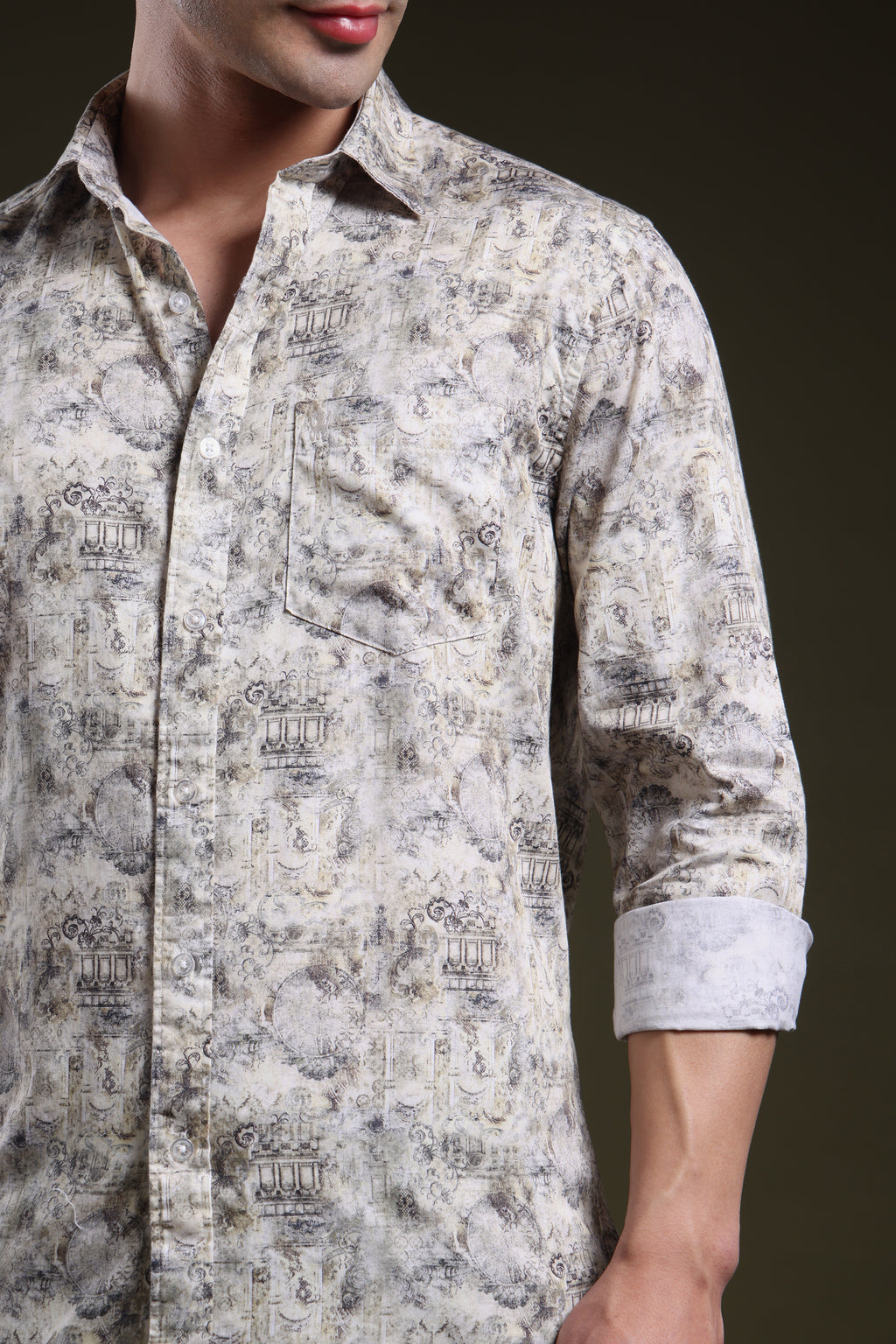 Ivory Yellow Royale Men's Satin Digital Printed Shirt l Full Sleeve l Slim Fit