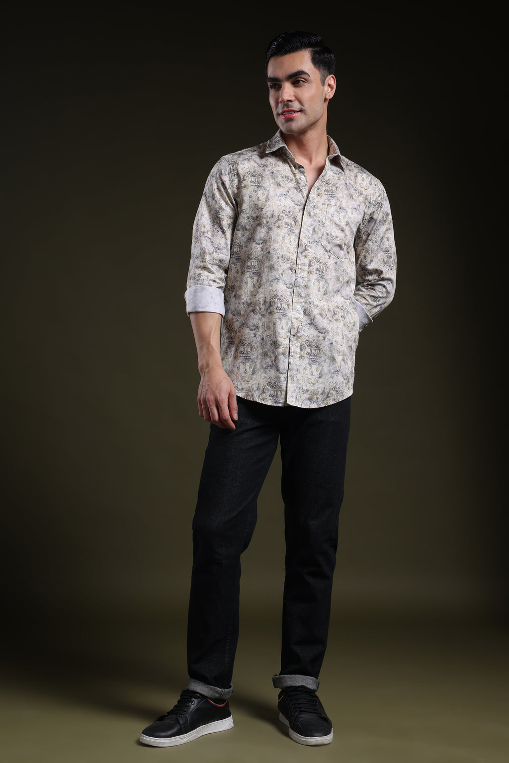 Ivory Yellow Royale Men's Satin Digital Printed Shirt l Full Sleeve l Slim Fit