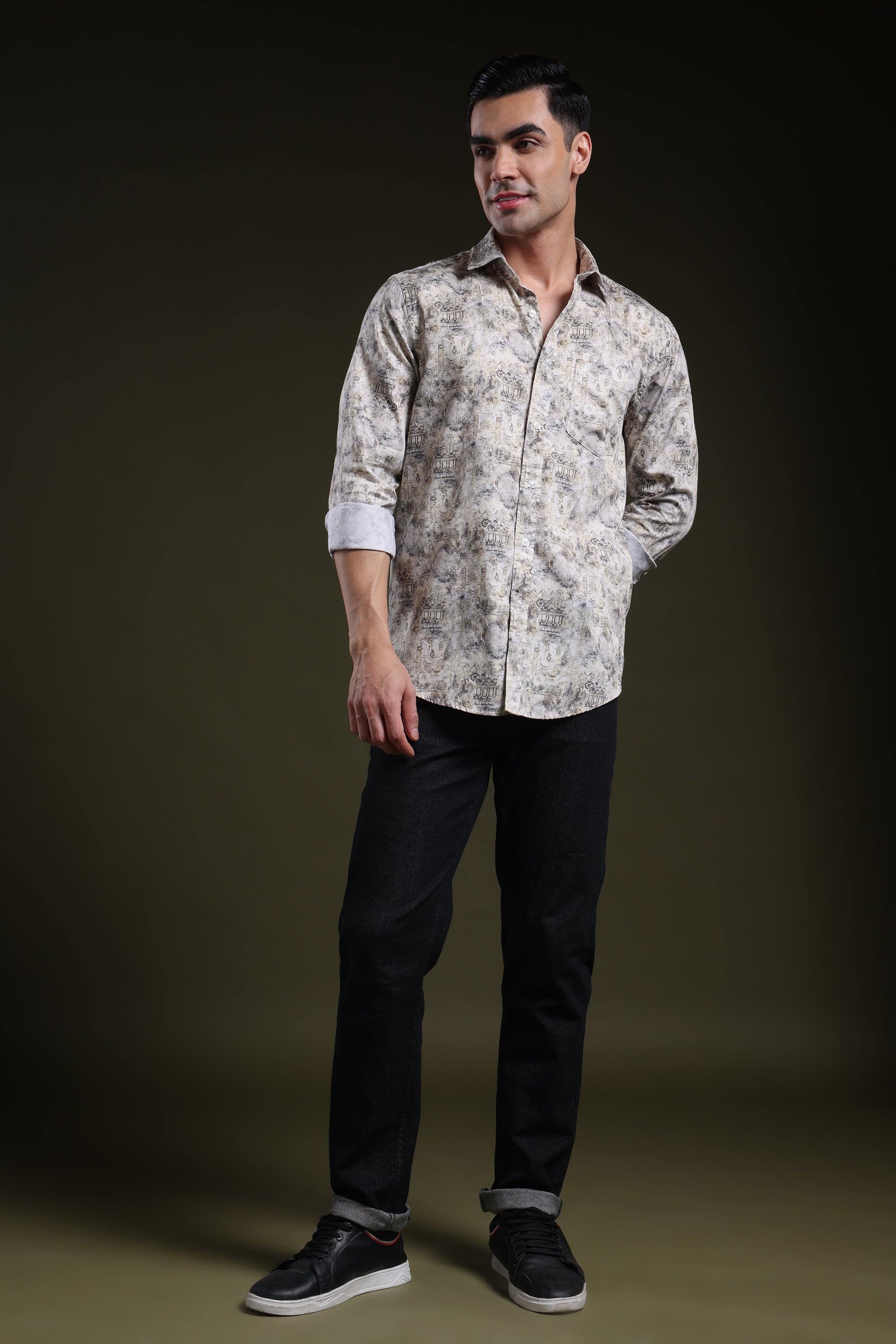 Ivory Yellow Royale Men's Satin Digital Printed Shirt l Full Sleeve l Slim Fit