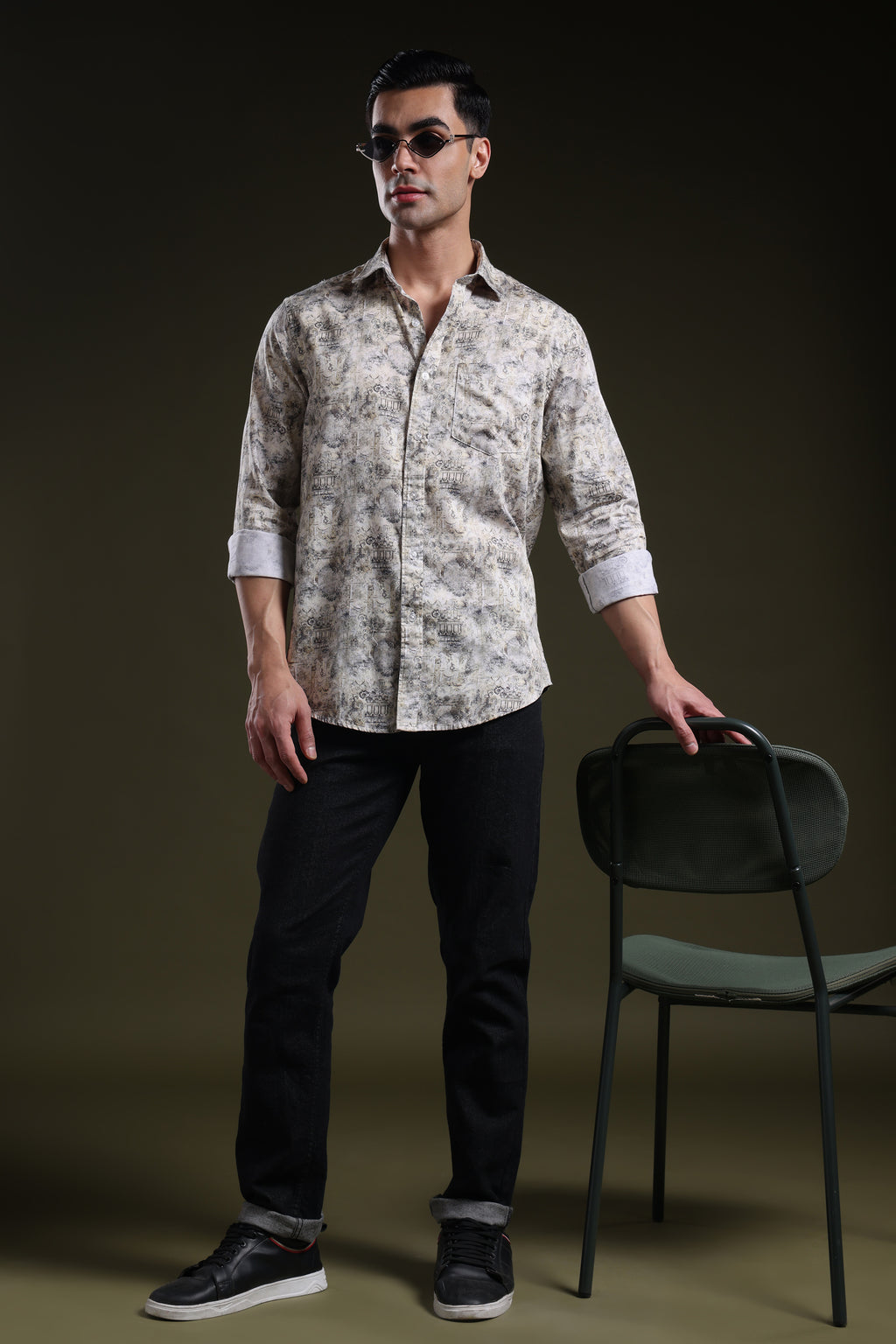 Ivory Yellow Royale Men's Satin Digital Printed Shirt l Full Sleeve l Slim Fit