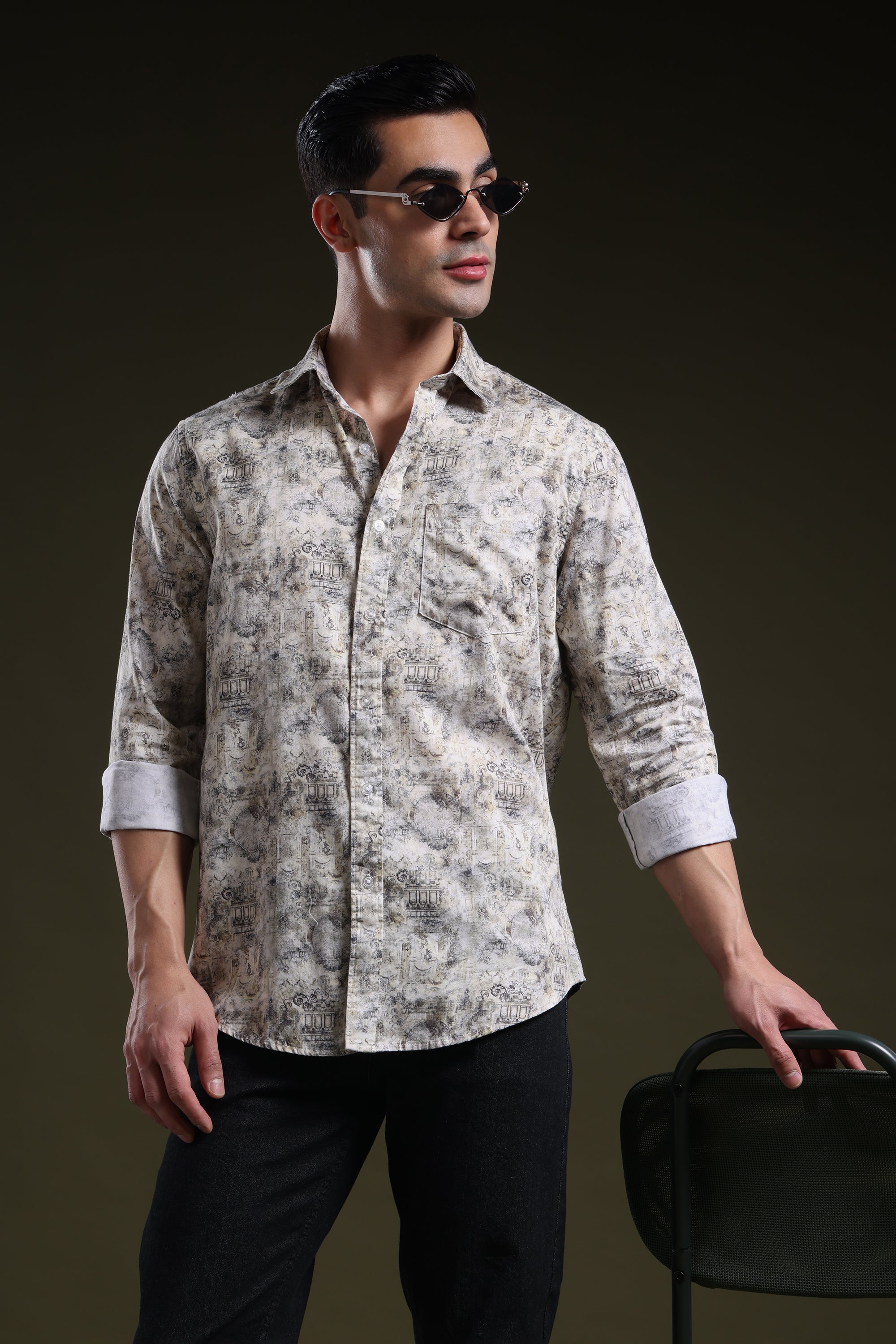 Ivory Yellow Royale Men's Satin Digital Printed Shirt l Full Sleeve l Slim Fit