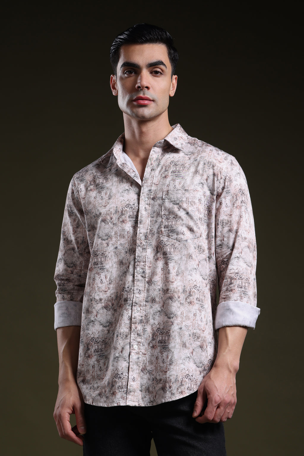 Rust Tone Royale Men's Satin Digital Printed Shirt l Full Sleeve l Slim Fit