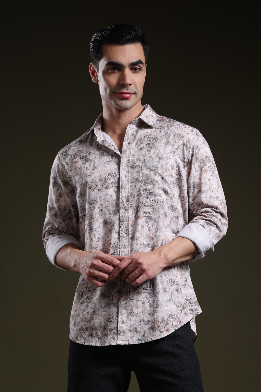 Rust Tone Royale Men's Satin Digital Printed Shirt l Full Sleeve l Slim Fit