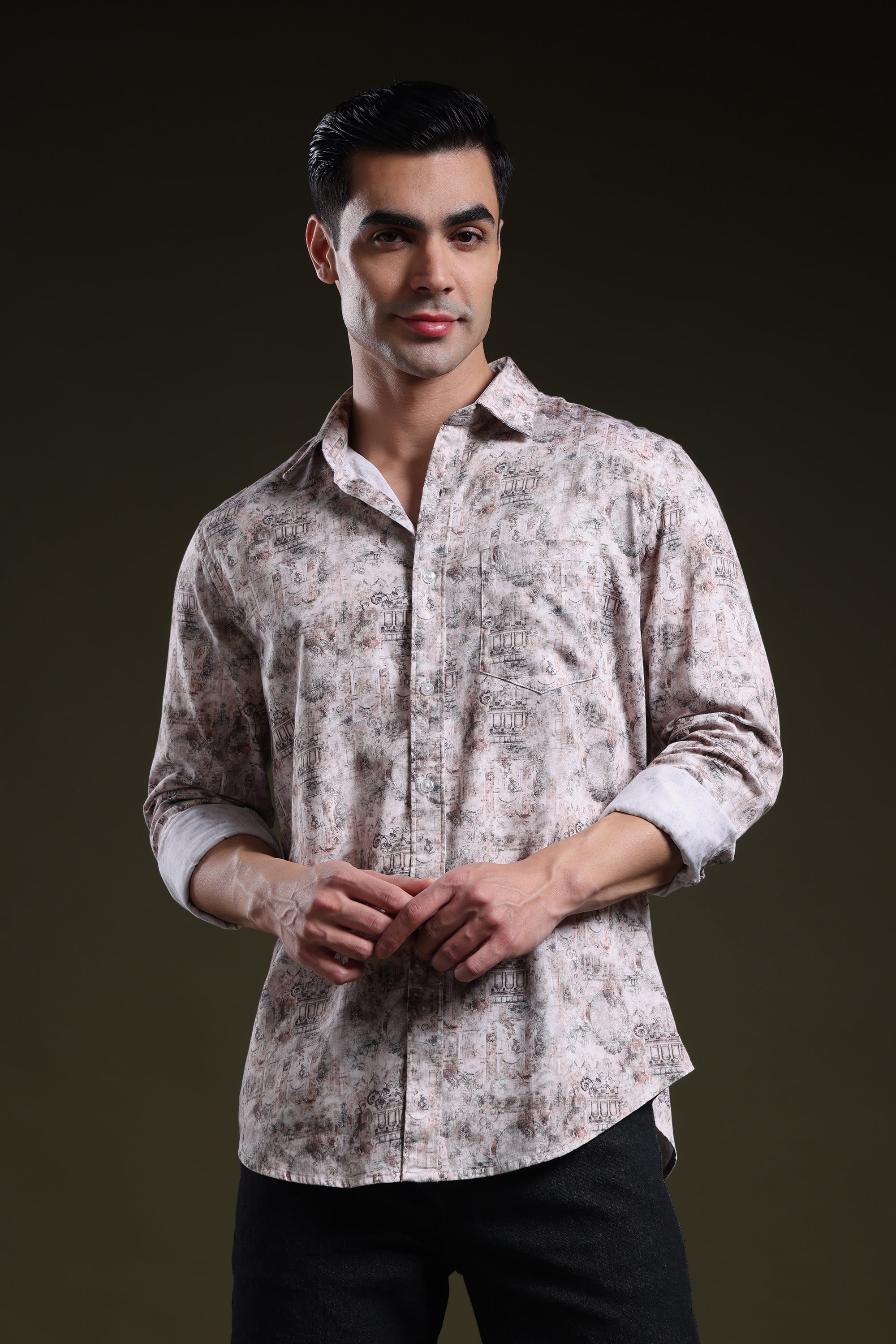 Rust Tone Royale Men's Satin Digital Printed Shirt l Full Sleeve l Slim Fit