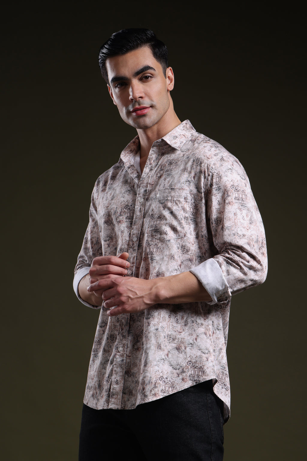 Rust Tone Royale Men's Satin Digital Printed Shirt l Full Sleeve l Slim Fit