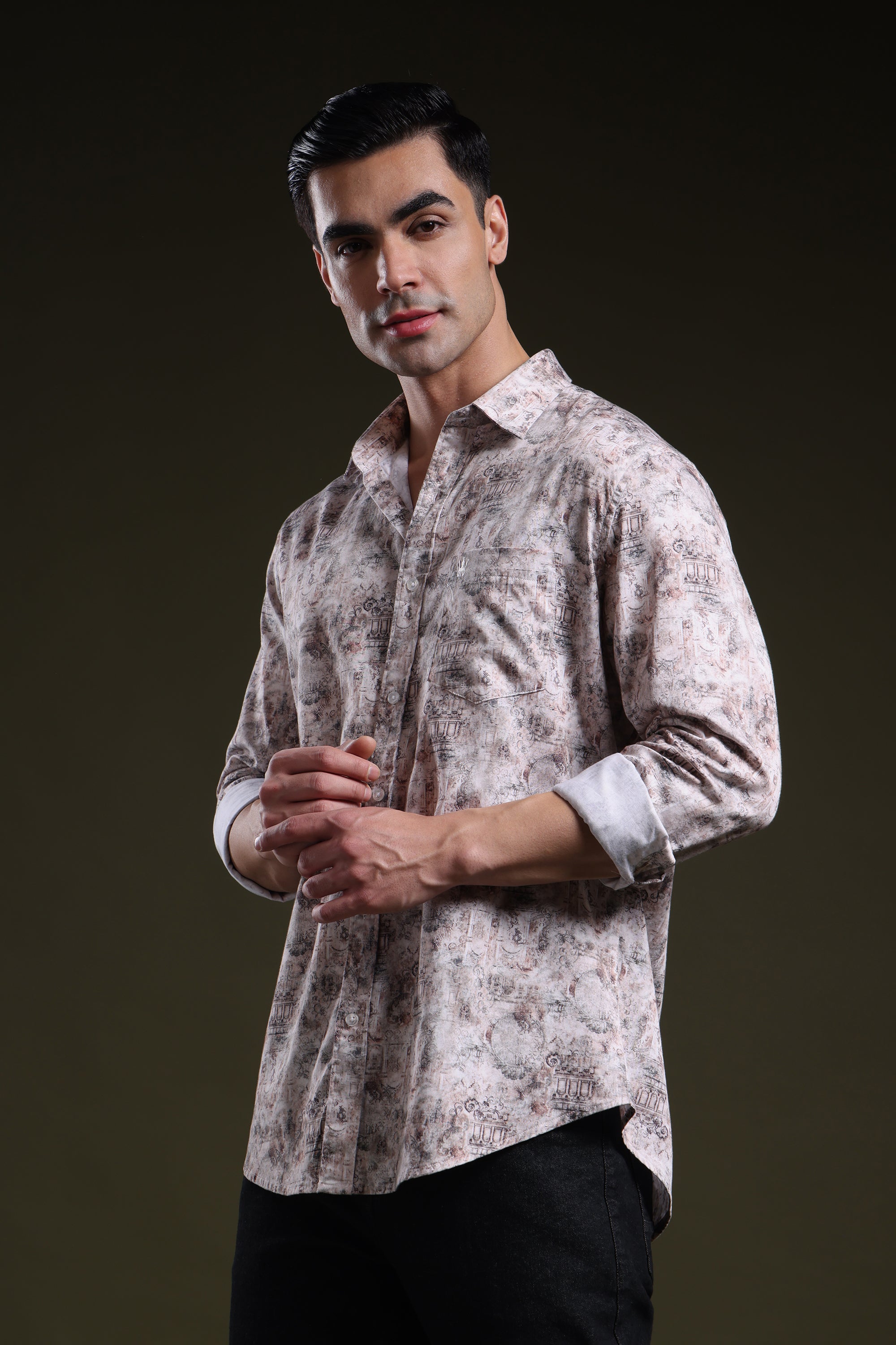 Rust Tone Royale Men's Satin Digital Printed Shirt l Full Sleeve l Slim Fit