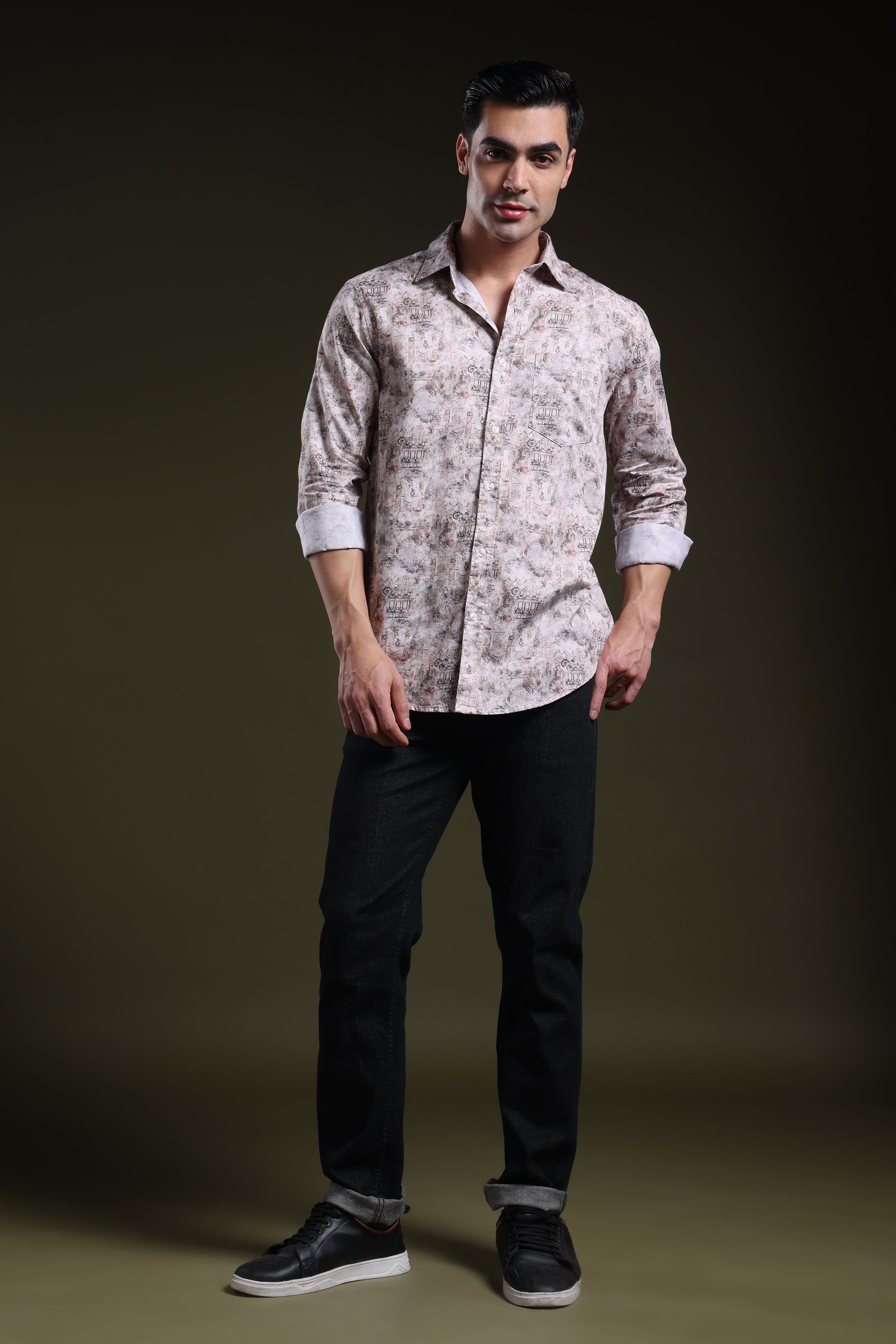 Rust Tone Royale Men's Satin Digital Printed Shirt l Full Sleeve l Slim Fit