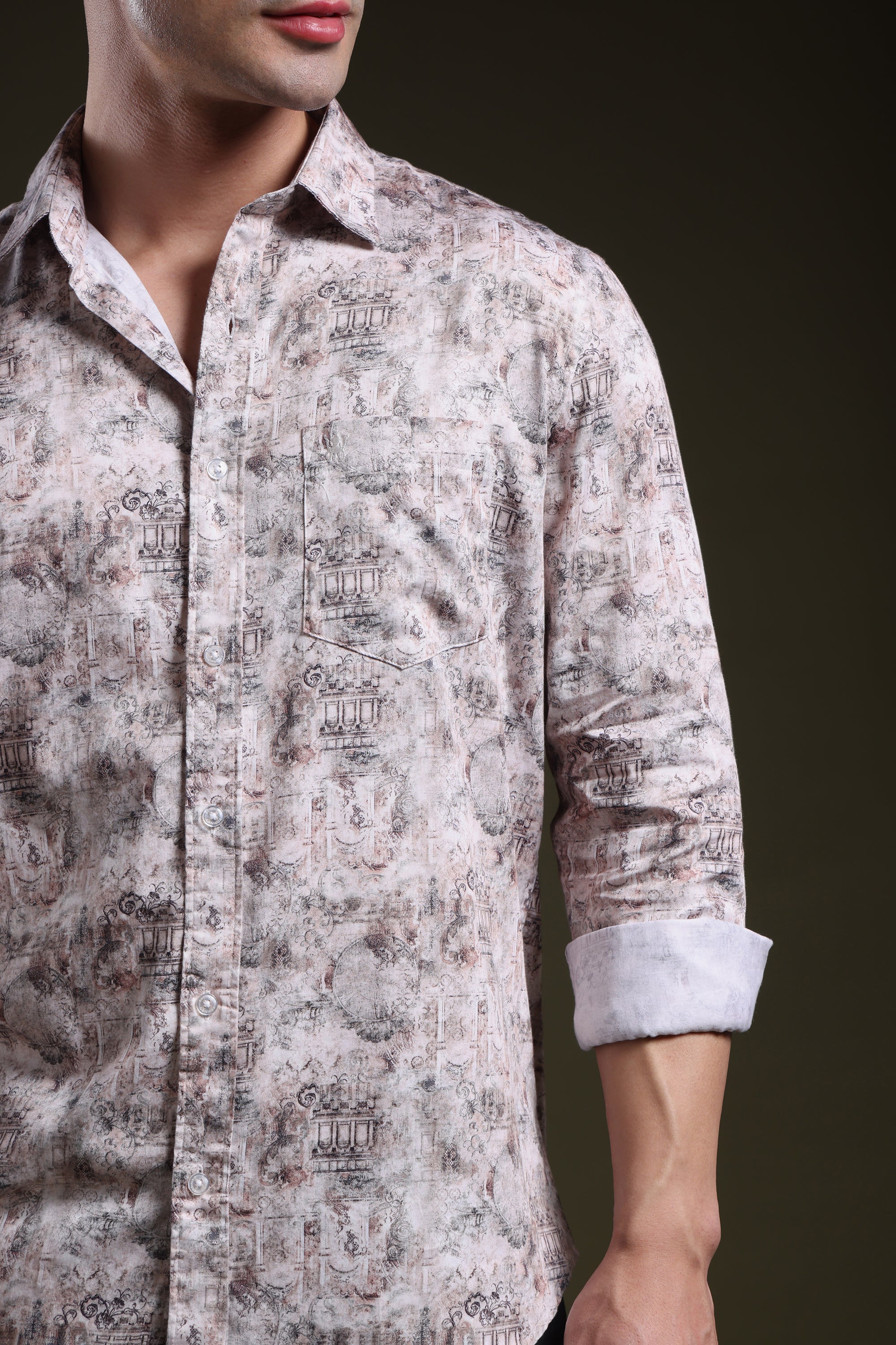 Rust Tone Royale Men's Satin Digital Printed Shirt l Full Sleeve l Slim Fit