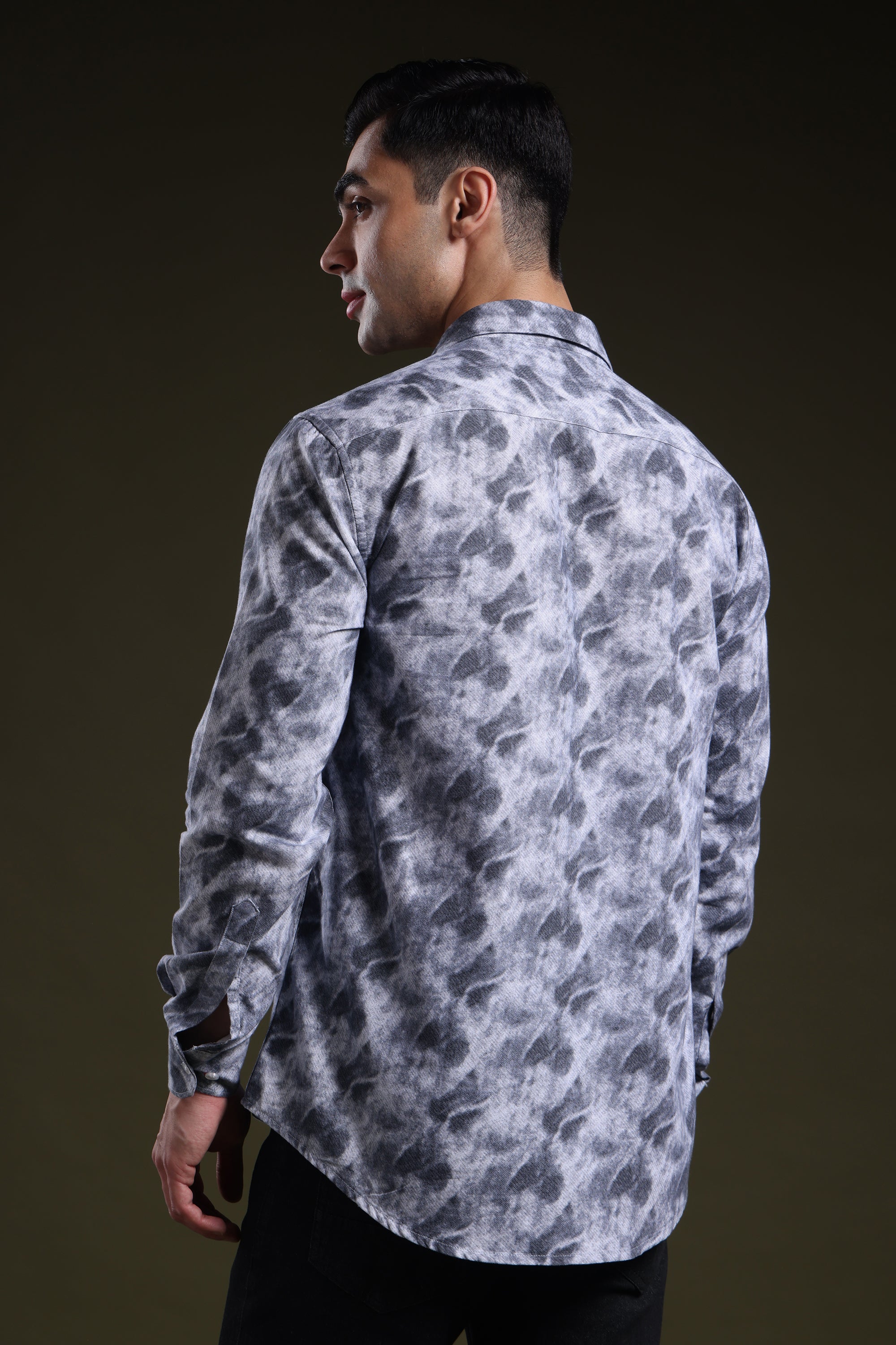 Smoky Grey Men's Oxford Printed Shirt l Full Sleeve l Slim Fit