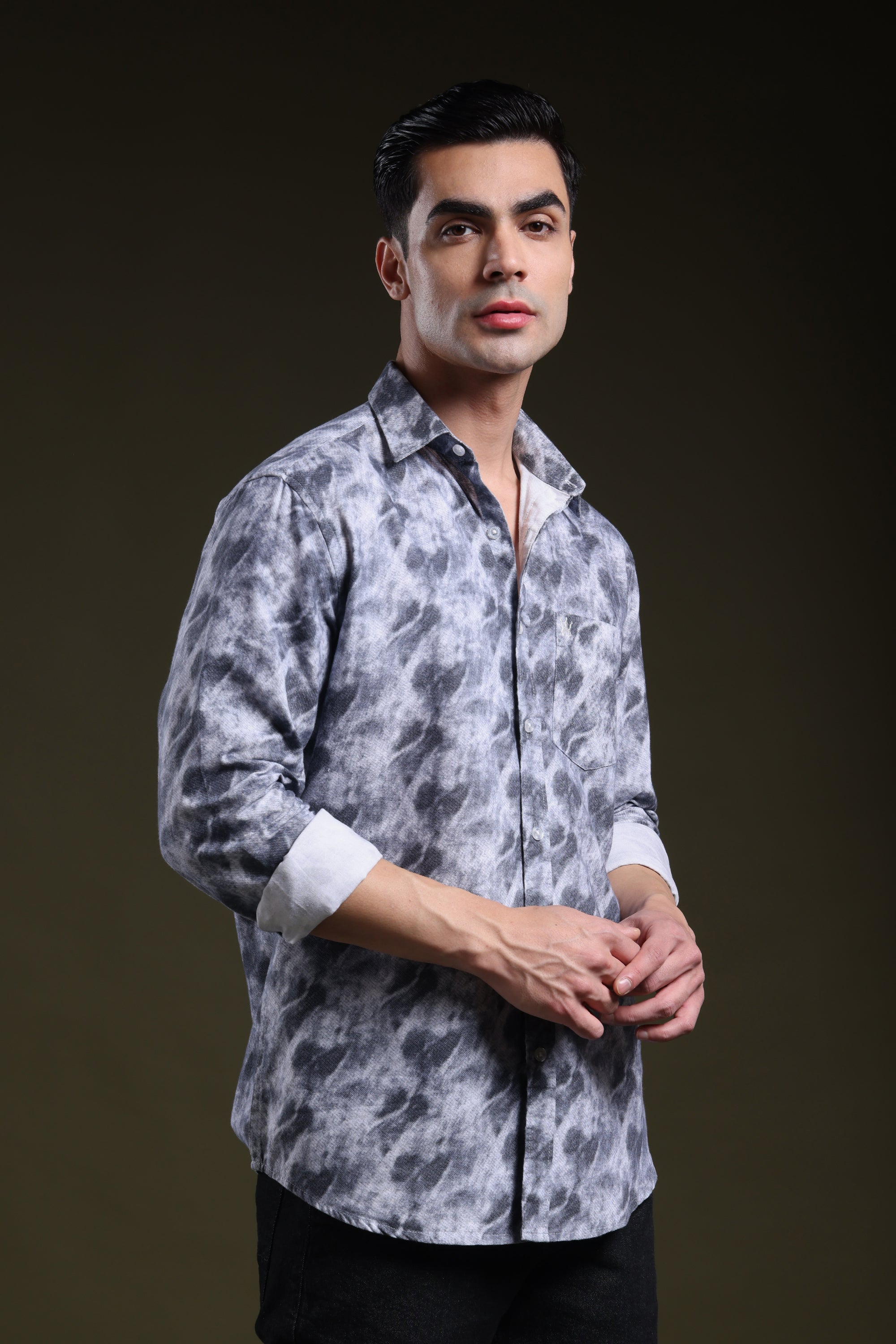 Smoky Grey Men's Oxford Printed Shirt l Full Sleeve l Slim Fit