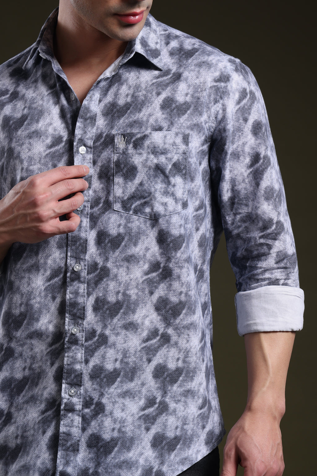 Smoky Grey Men's Oxford Printed Shirt l Full Sleeve l Slim Fit