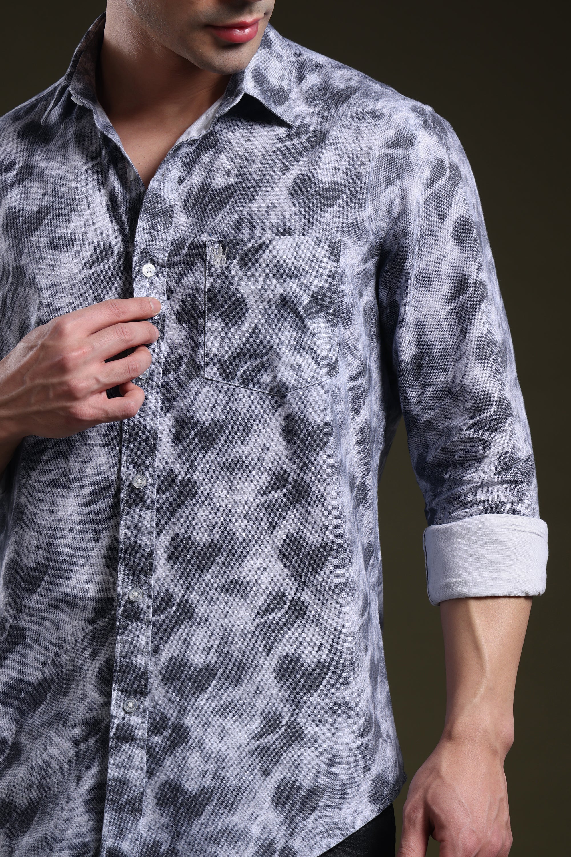 Smoky Grey Men's Oxford Printed Shirt l Full Sleeve l Slim Fit