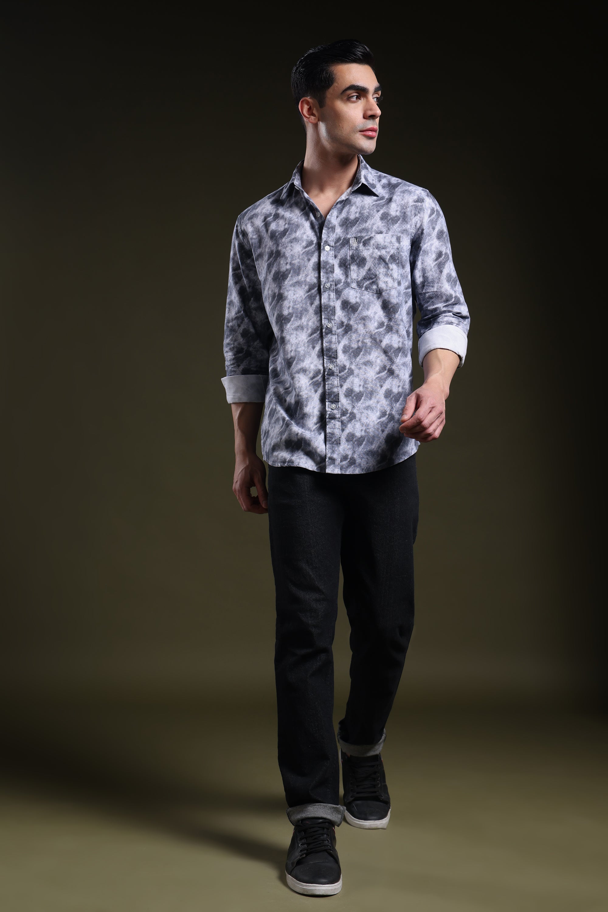 Smoky Grey Men's Oxford Printed Shirt l Full Sleeve l Slim Fit