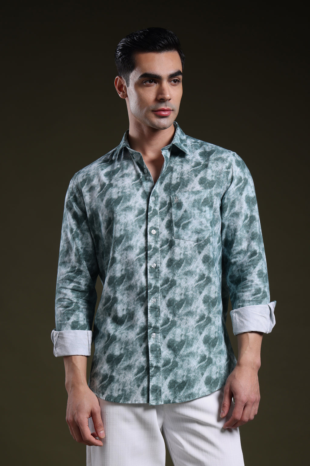 Smoky Green Men's Oxford Printed Shirt l Full Sleeve l Slim fit