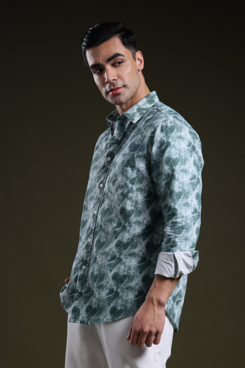 Smoky Green Men's Oxford Printed Shirt l Full Sleeve l Slim fit