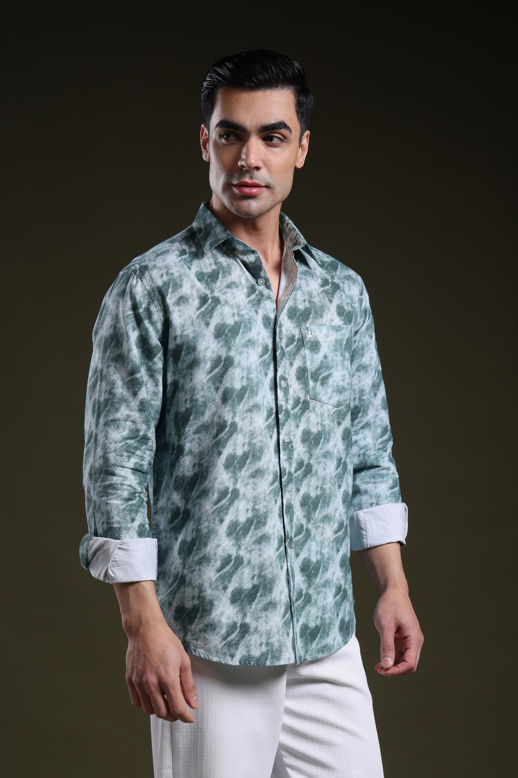 Smoky Green Men's Oxford Printed Shirt l Full Sleeve l Slim fit