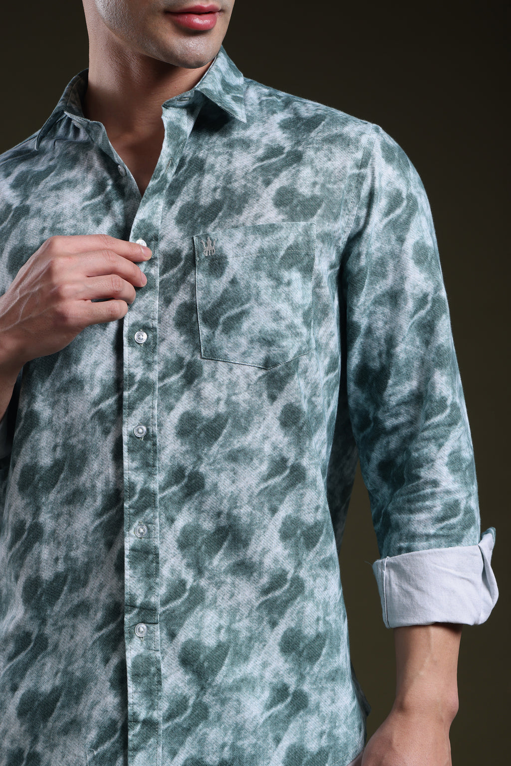 Smoky Green Men's Oxford Printed Shirt l Full Sleeve l Slim fit