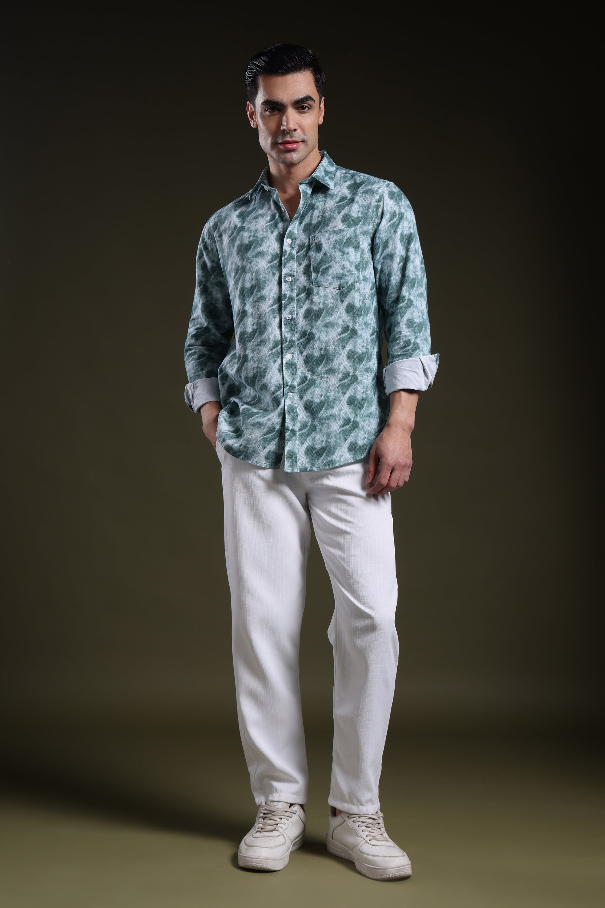 Smoky Green Men's Oxford Printed Shirt l Full Sleeve l Slim fit