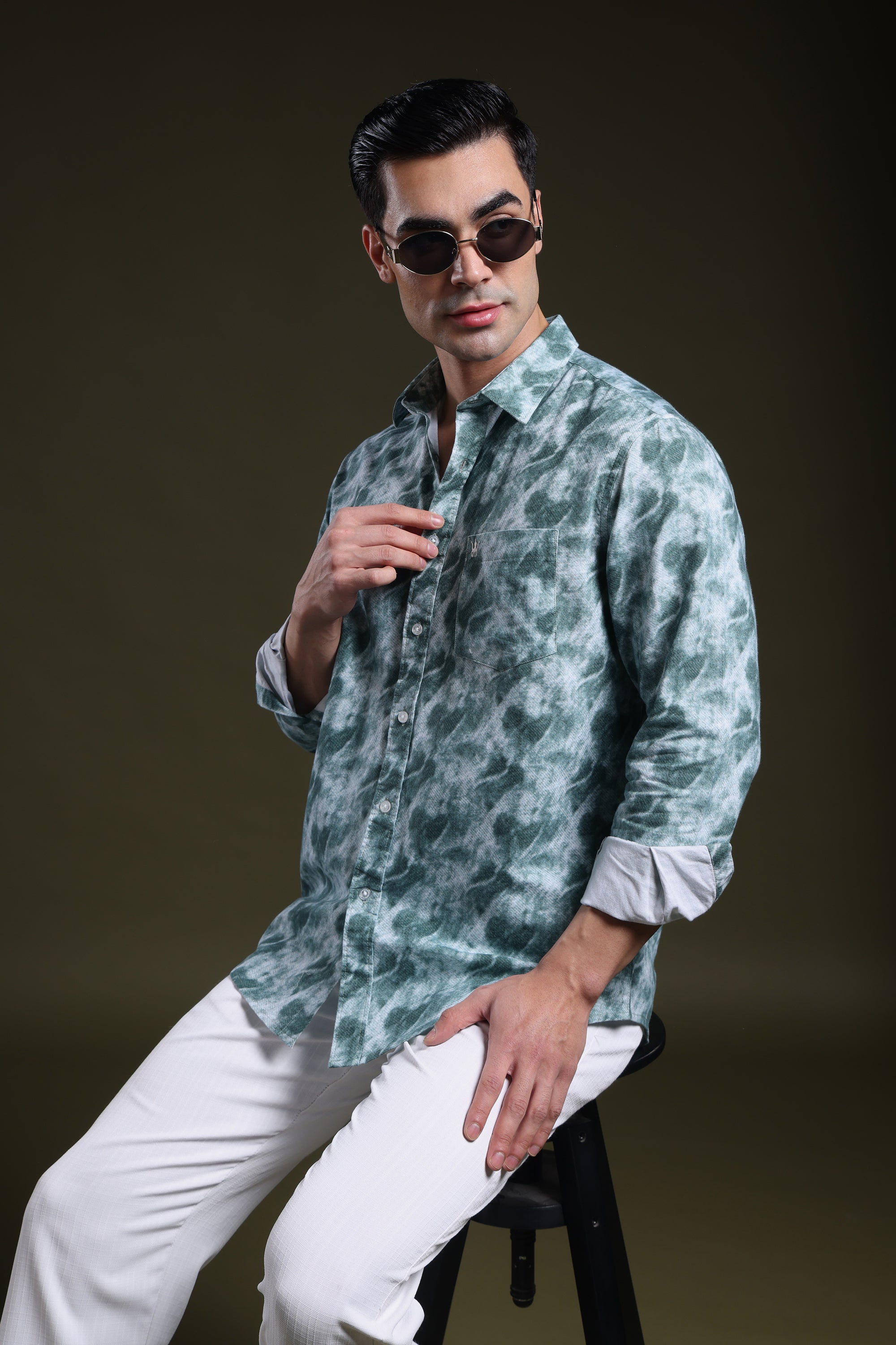 Smoky Green Men's Oxford Printed Shirt l Full Sleeve l Slim fit