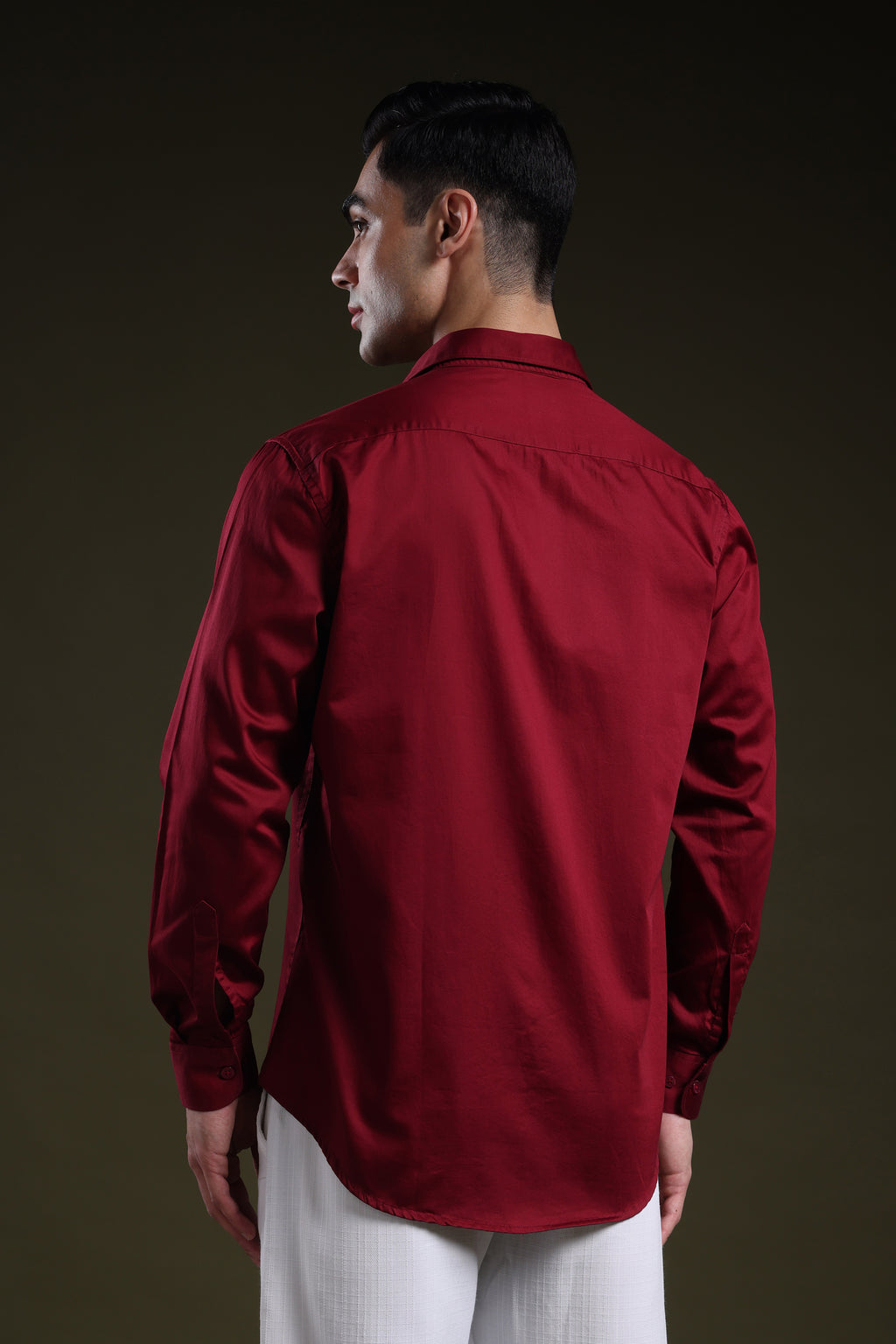 Molten Maroon Men's Solid Satin Shirt l Full Sleeve l Slim Fit