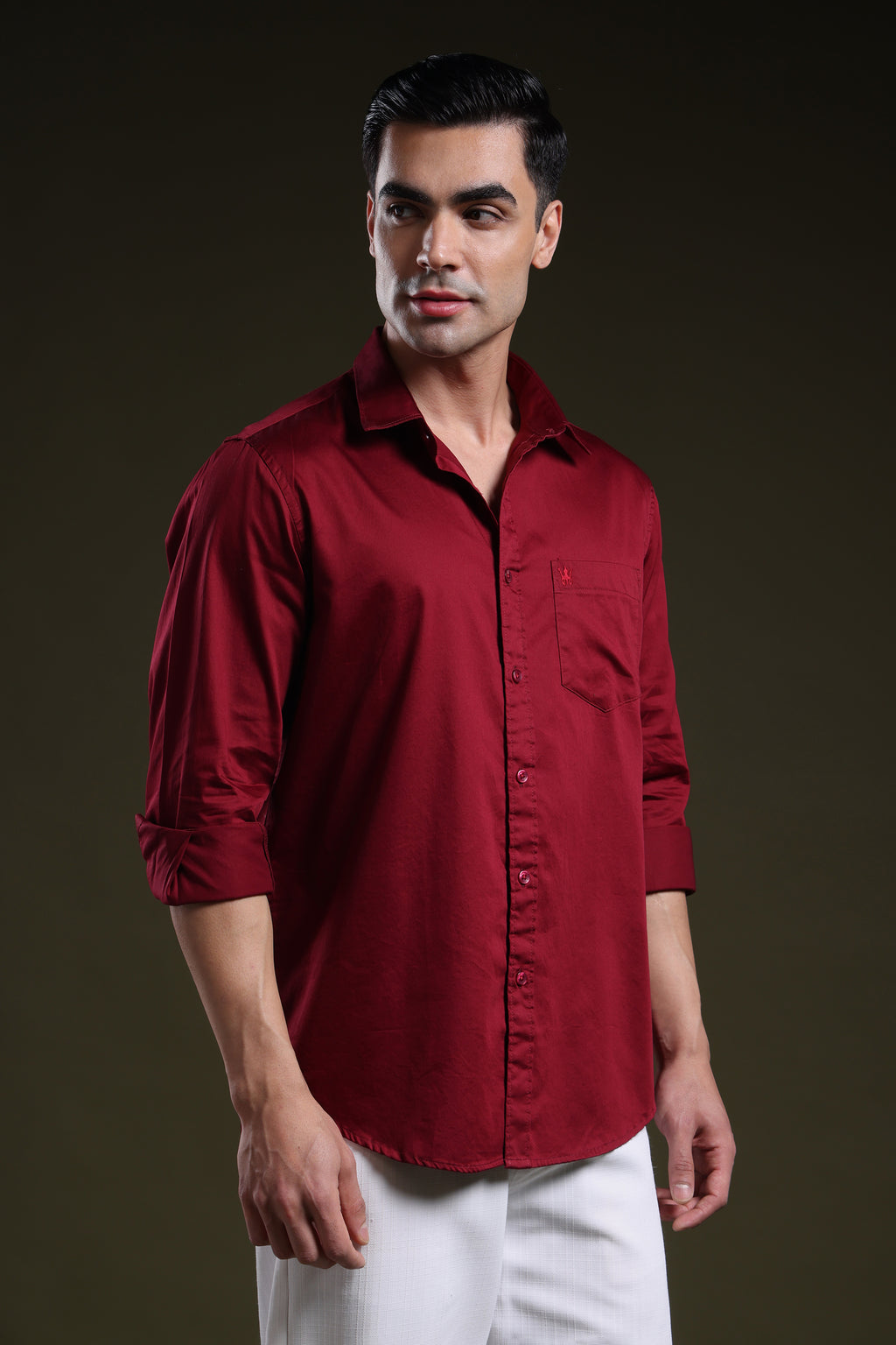 Molten Maroon Men's Solid Satin Shirt l Full Sleeve l Slim Fit