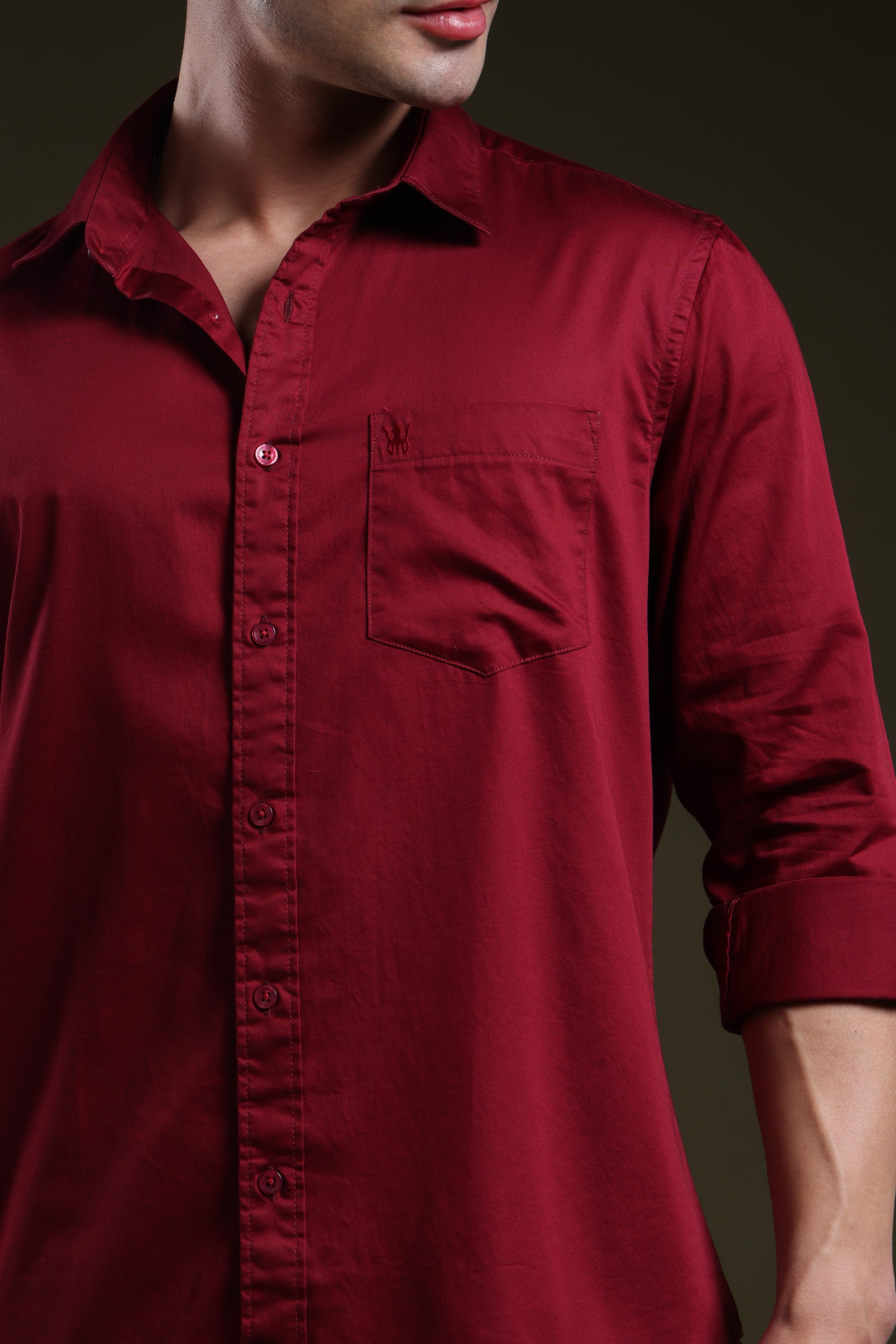 Molten Maroon Men's Solid Satin Shirt l Full Sleeve l Slim Fit