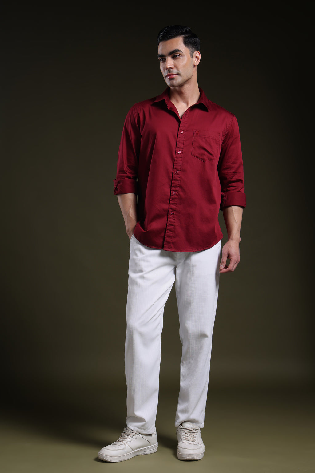 Molten Maroon Men's Solid Satin Shirt l Full Sleeve l Slim Fit