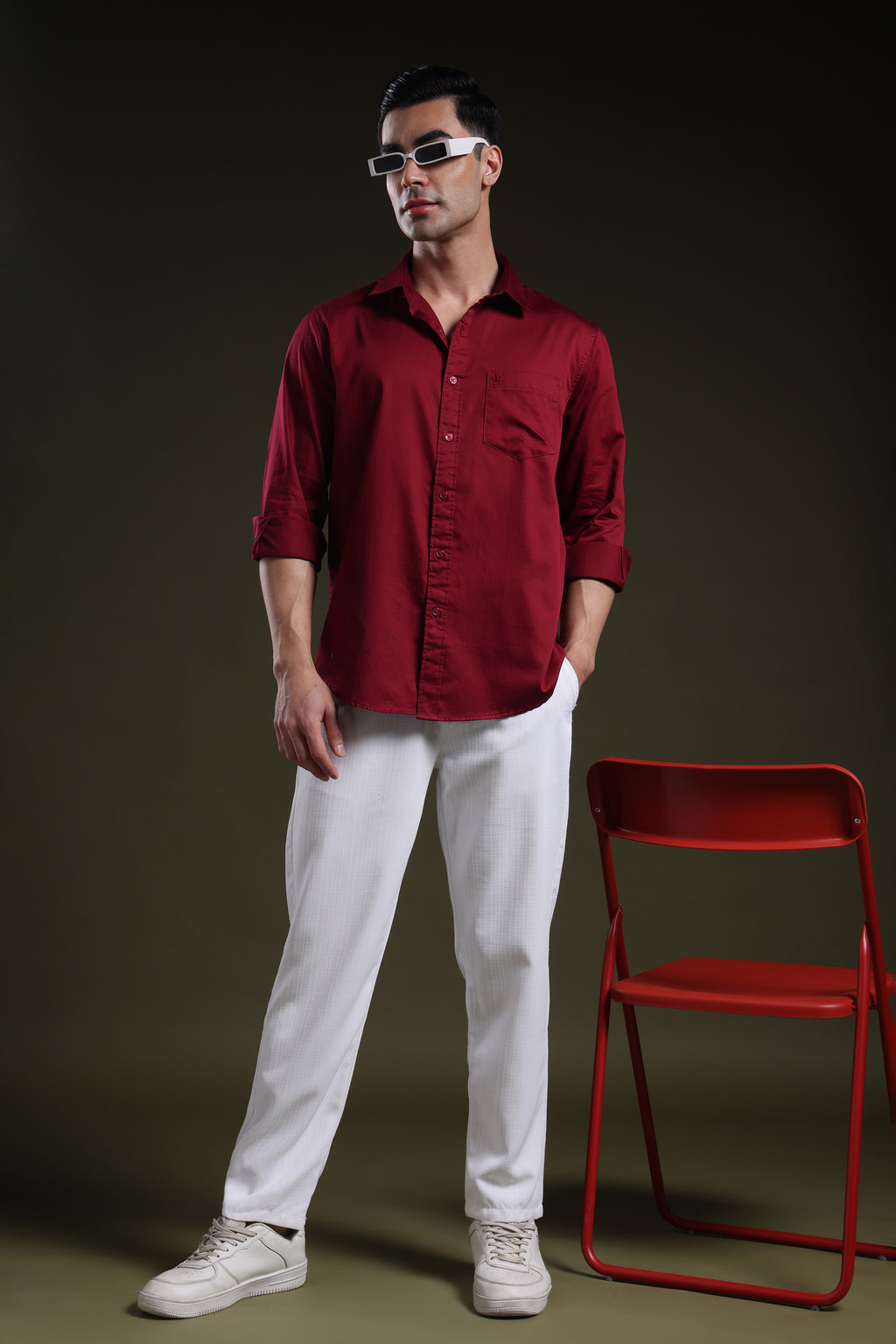 Molten Maroon Men's Solid Satin Shirt l Full Sleeve l Slim Fit