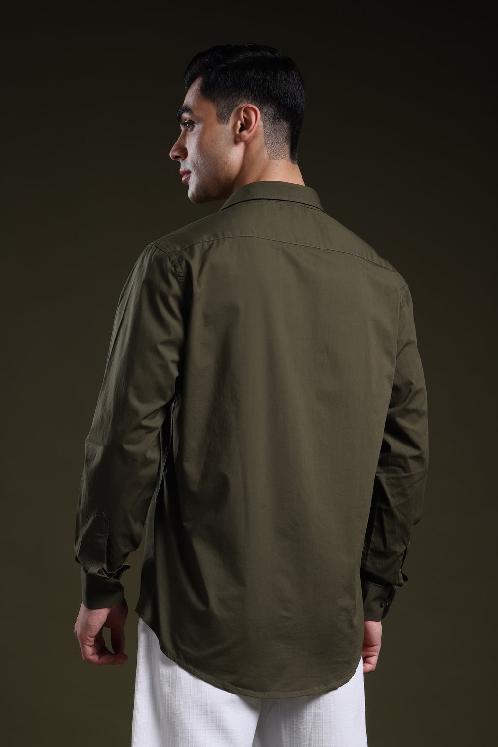 Mosswood Olive Men's Solid Poplin Shirt l Full Sleeve l Slim Fit