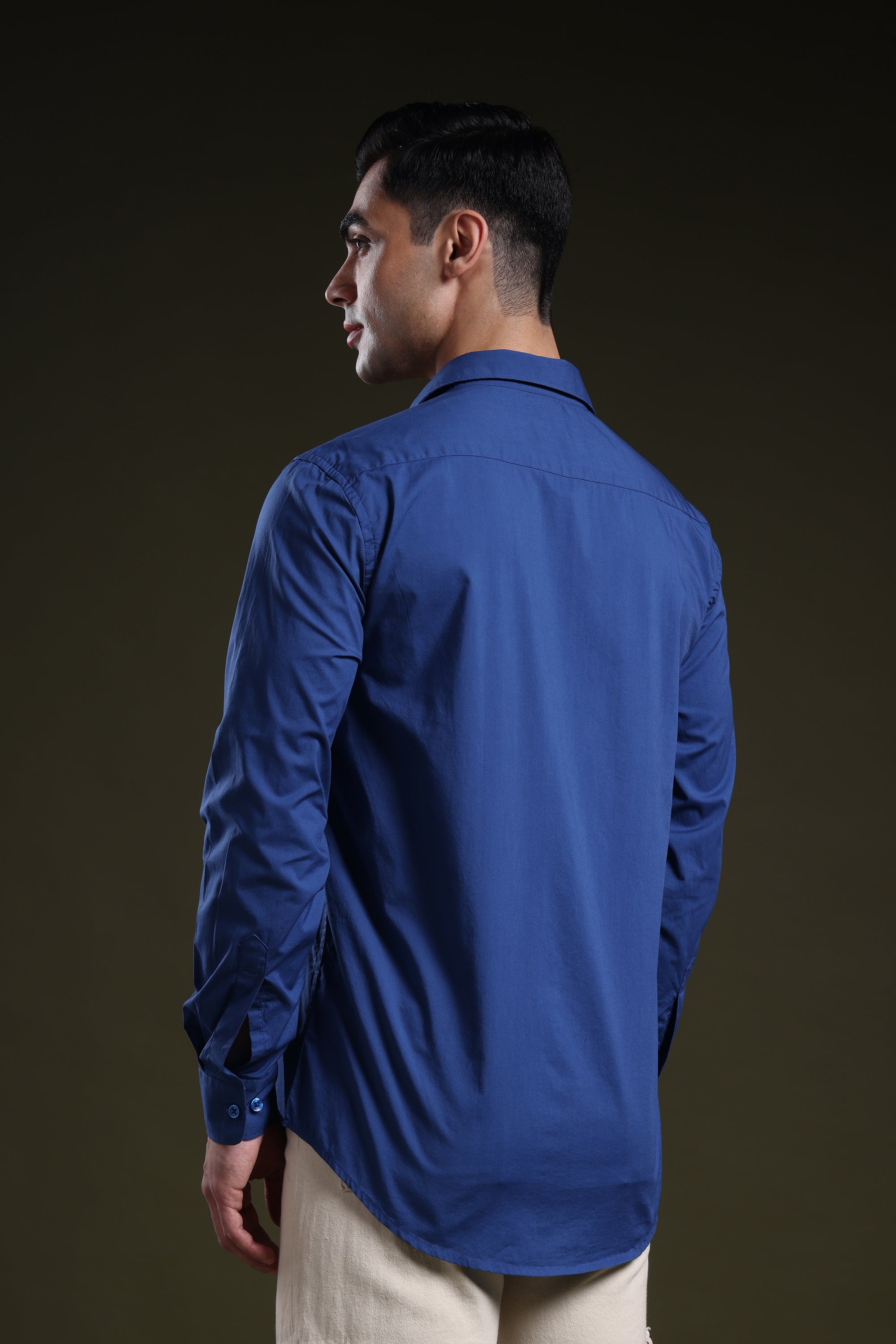 Imperial Blue Men's Solid Poplin Shirt l Full Sleeve l Slim Fit