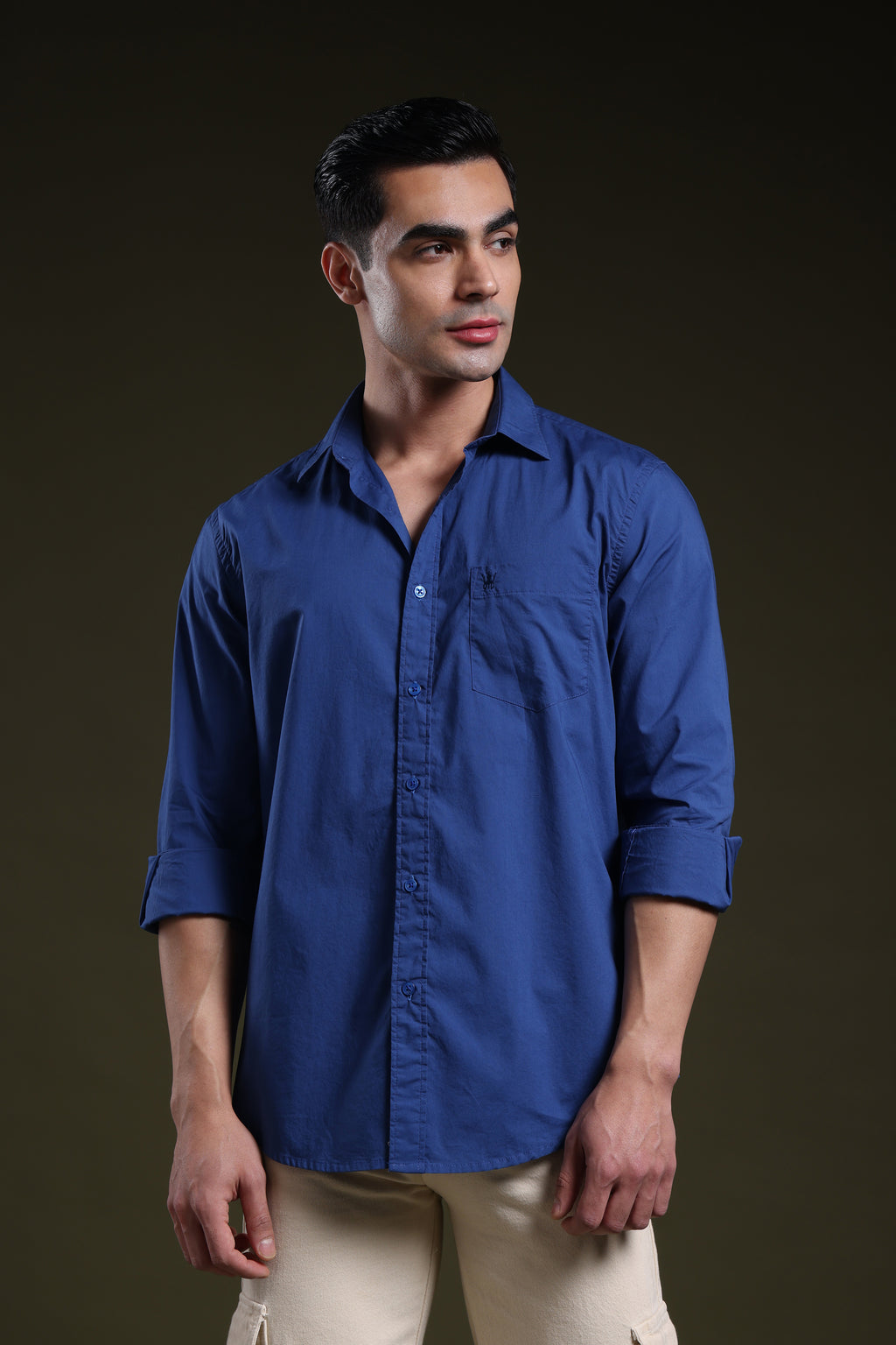 Imperial Blue Men's Solid Poplin Shirt l Full Sleeve l Slim Fit