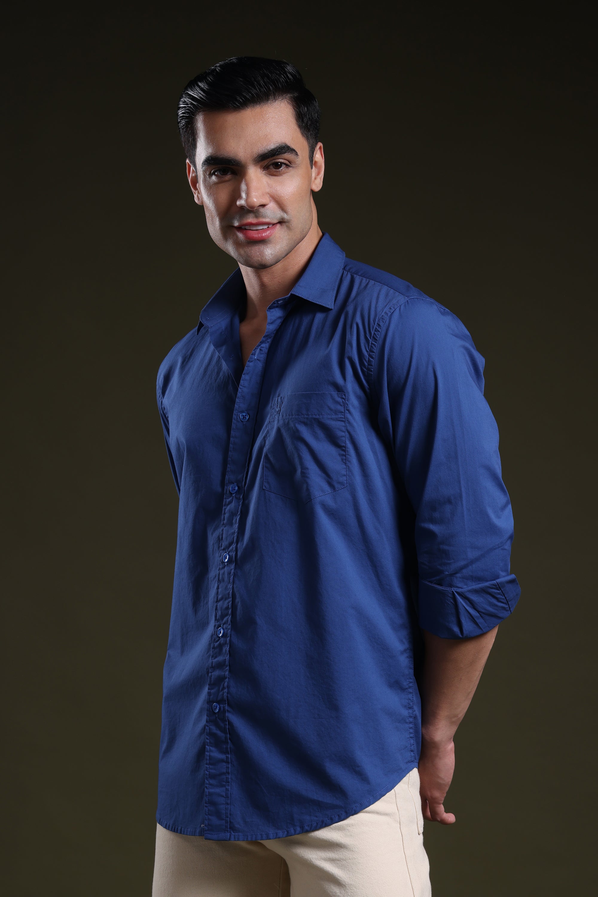 Imperial Blue Men's Solid Poplin Shirt l Full Sleeve l Slim Fit