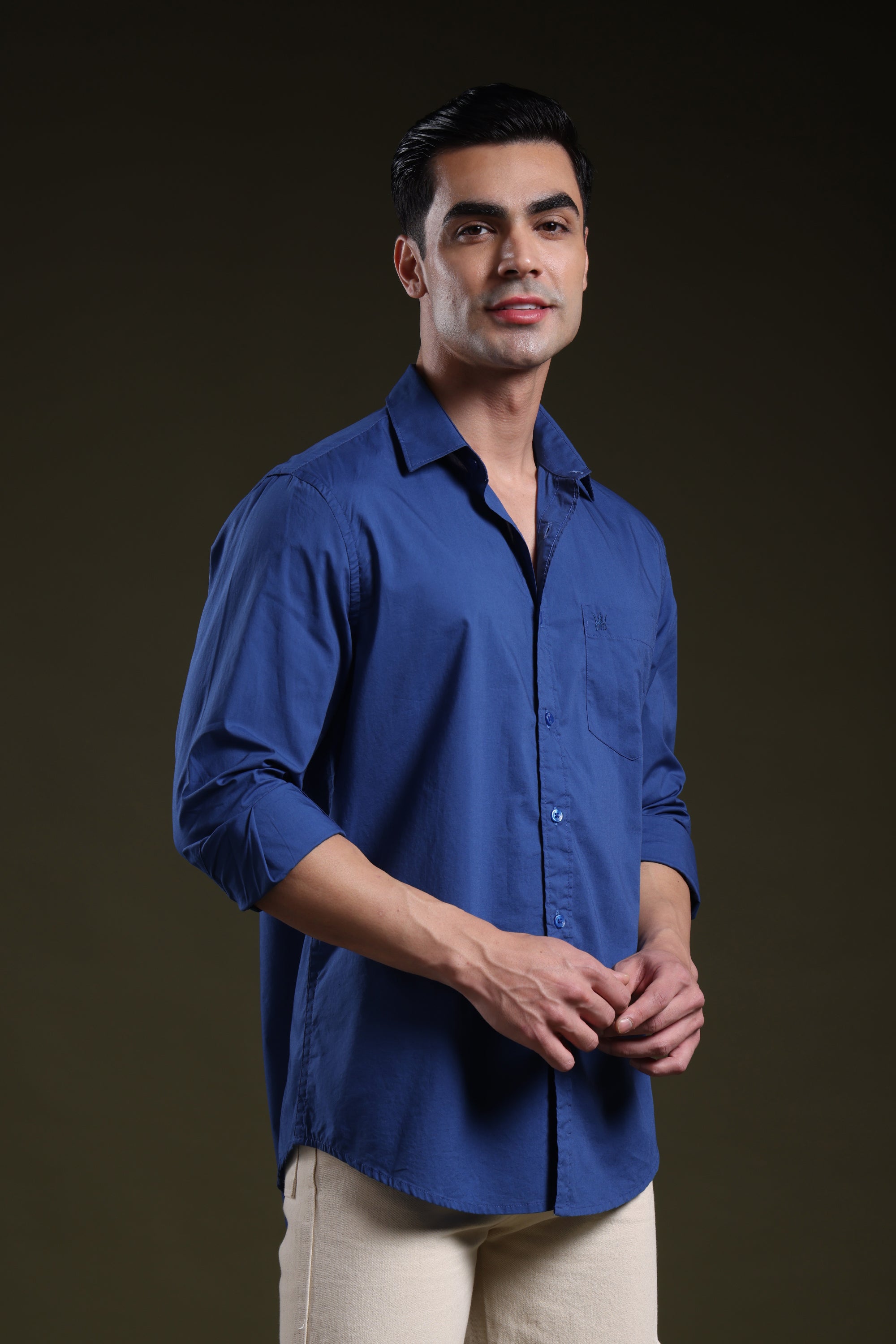 Imperial Blue Men's Solid Poplin Shirt l Full Sleeve l Slim Fit