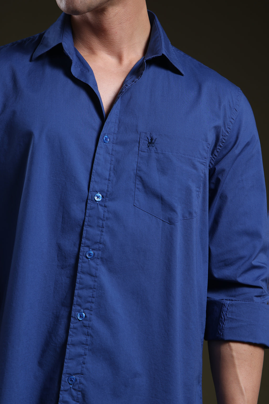 Imperial Blue Men's Solid Poplin Shirt l Full Sleeve l Slim Fit