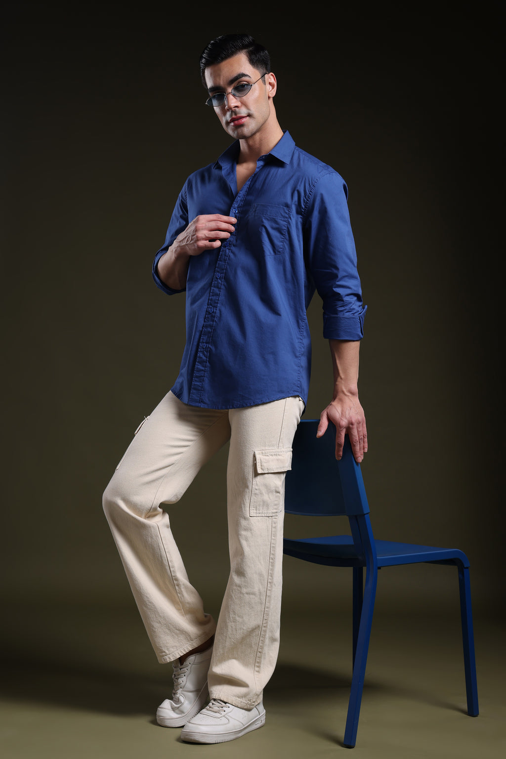 Imperial Blue Men's Solid Poplin Shirt l Full Sleeve l Slim Fit