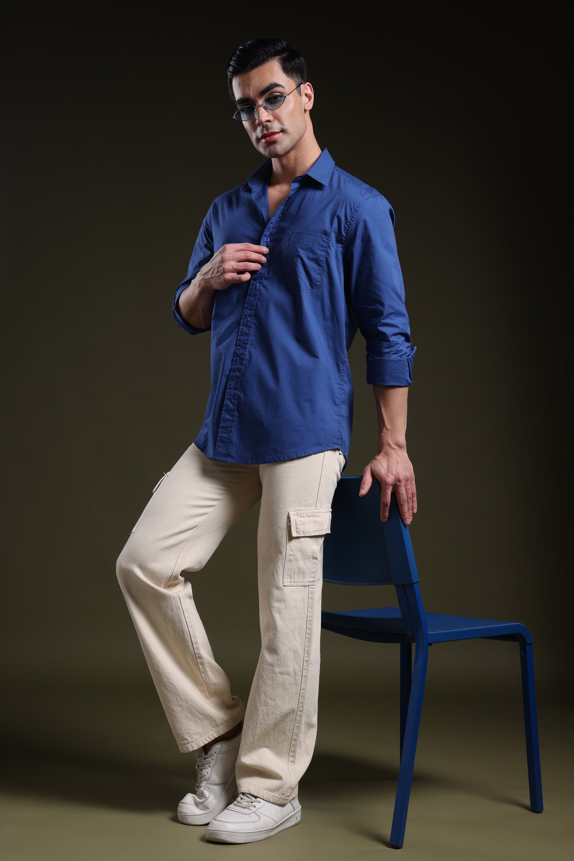 Imperial Blue Men's Solid Poplin Shirt l Full Sleeve l Slim Fit