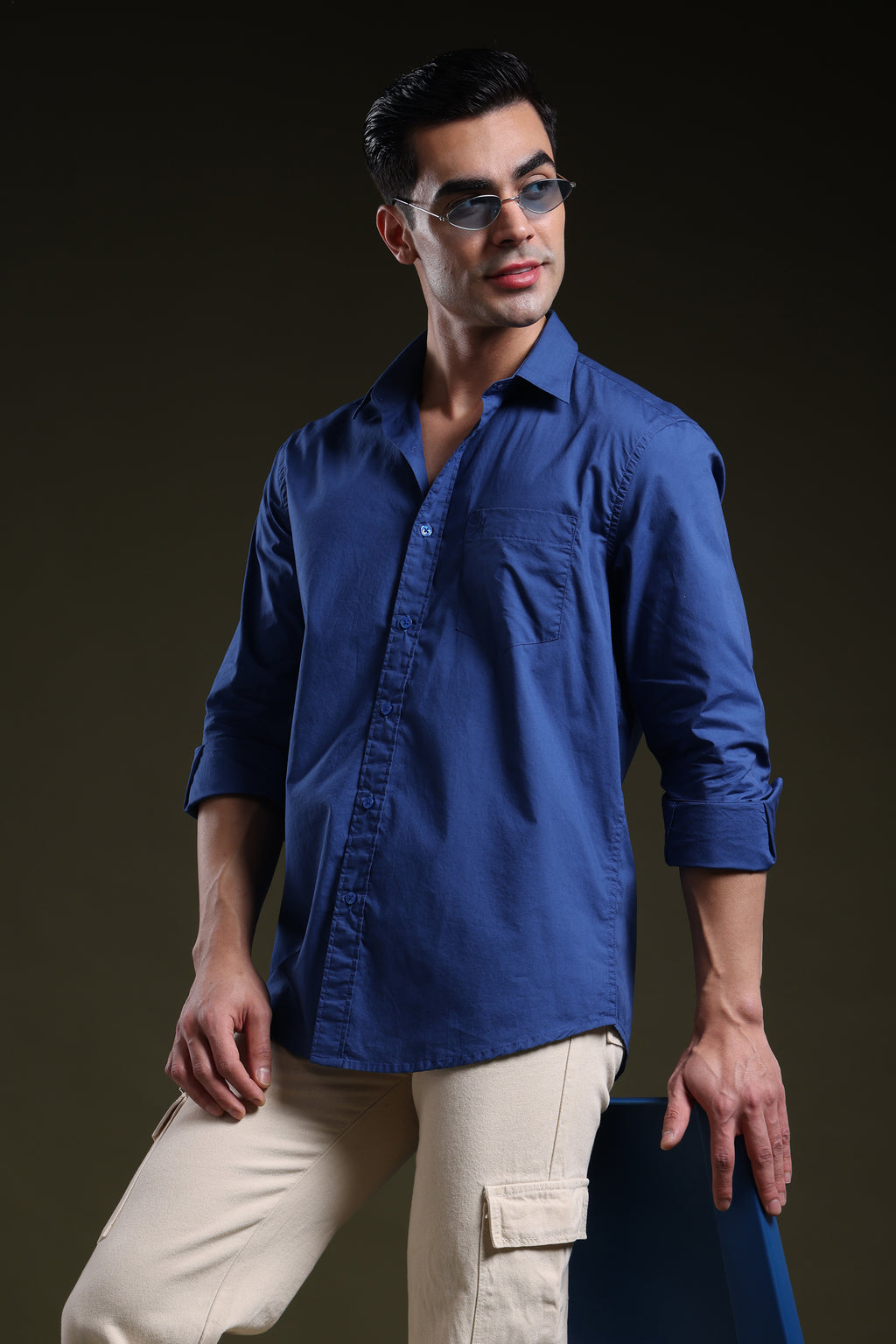 Imperial Blue Men's Solid Poplin Shirt l Full Sleeve l Slim Fit