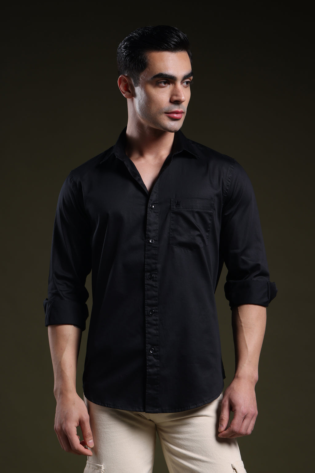 Luxe Black Men's Solid Satin Shirt l Full Sleeve l Slim Fit