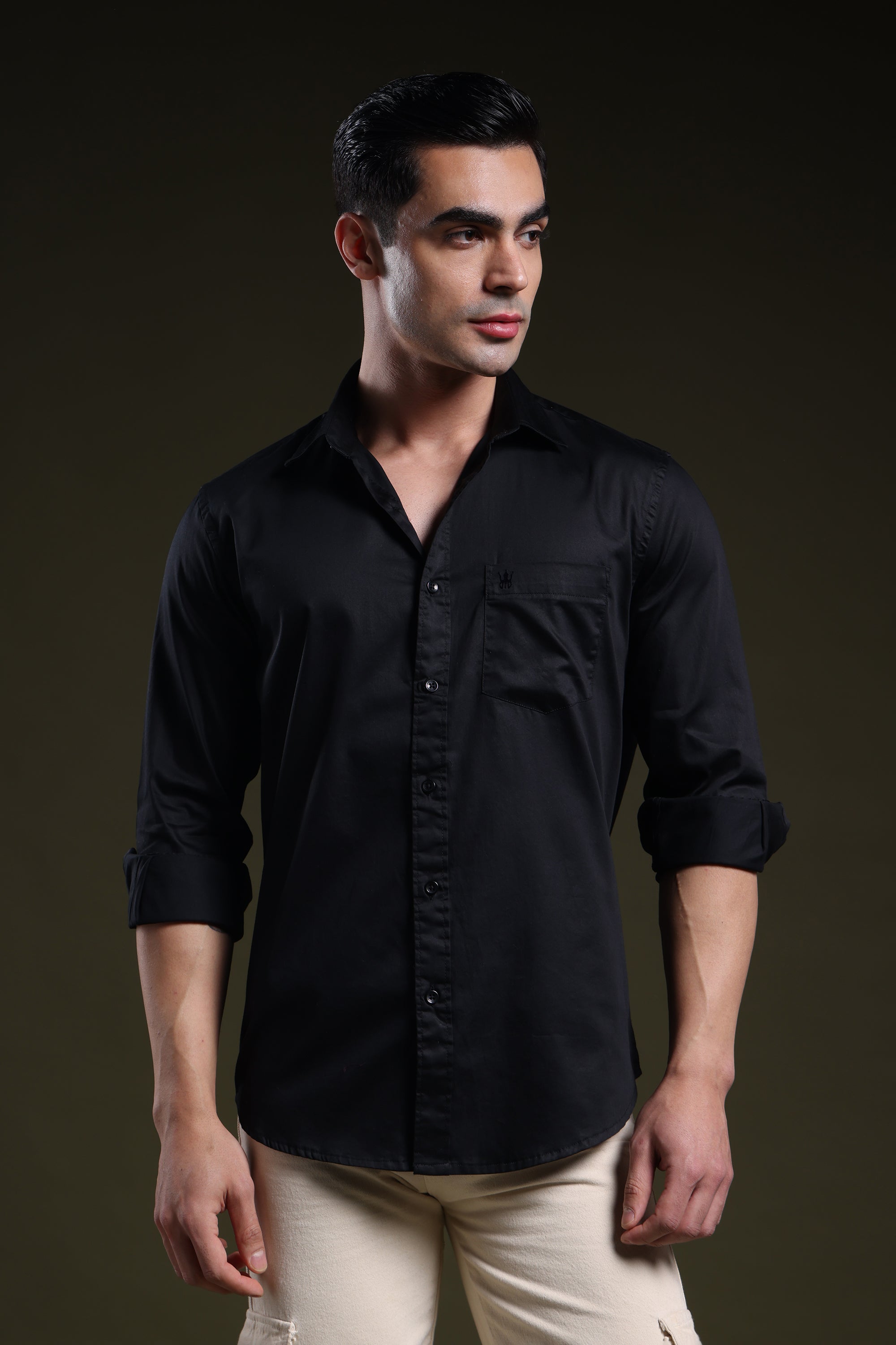 Luxe Black Men's Solid Satin Shirt l Full Sleeve l Slim Fit