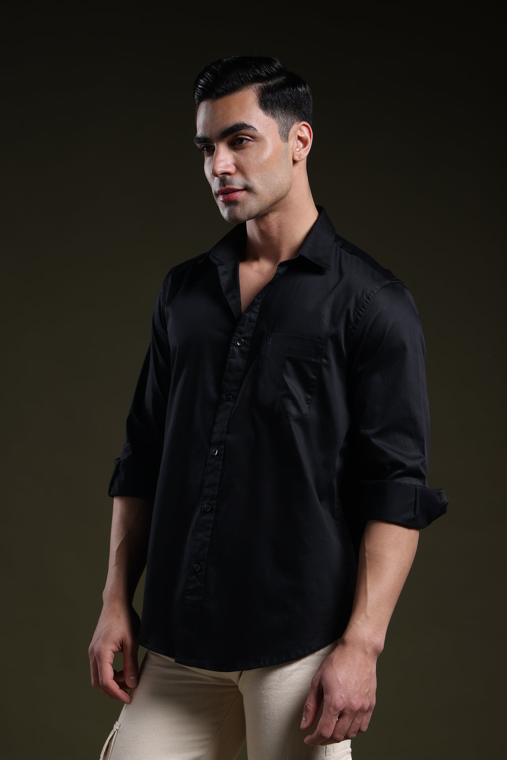 Luxe Black Men's Solid Satin Shirt l Full Sleeve l Slim Fit