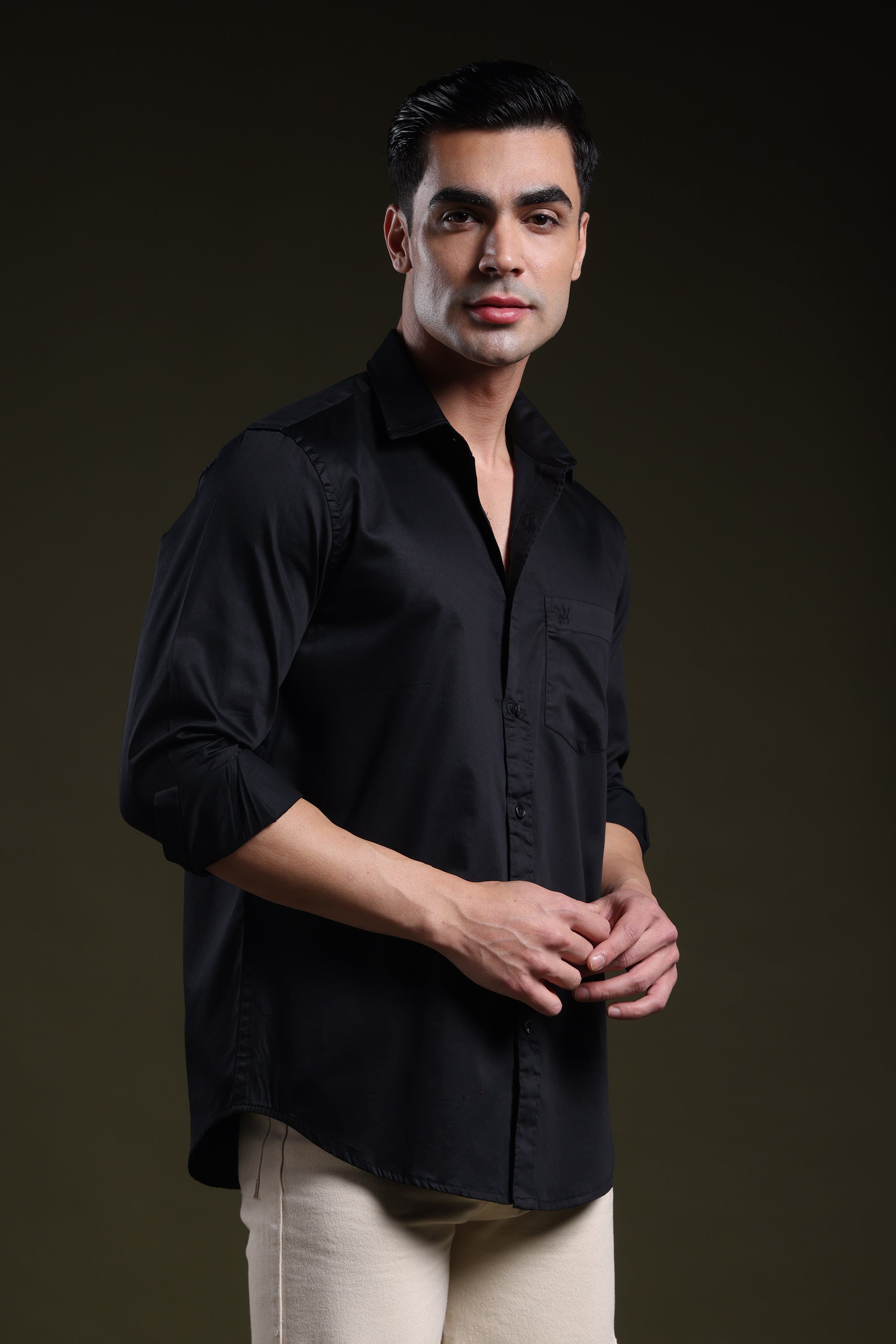 Luxe Black Men's Solid Satin Shirt l Full Sleeve l Slim Fit